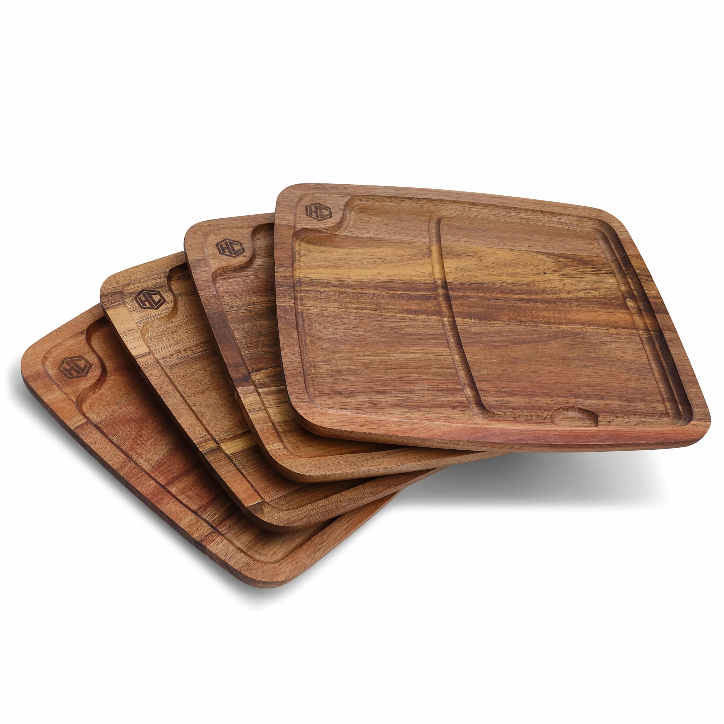 HexClad Juego de Platos para Carne de Madera Bistecca, 4 Piezas con Canal de Jugo para Carnes, Fácil de Limpiar, Liviano y Duradero