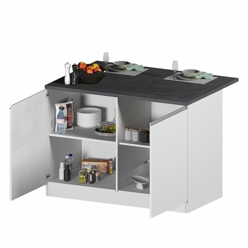 Produce Shop Isla Central para Cocina Moderna 2 Puertas Mesa de Madera 125x90x90cm Deer - Blanco - Gris