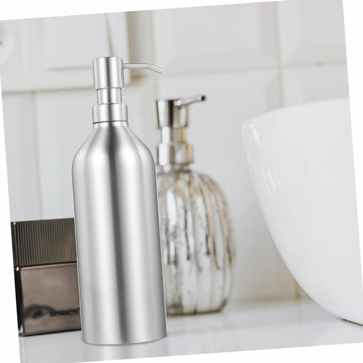 Cabilock Dispensador de Jabón Recargable Diseño Recto y Hombro Curvo de Acero Inoxidable 700ml 2piezas Fácil de Presionar para Baño y Hotel