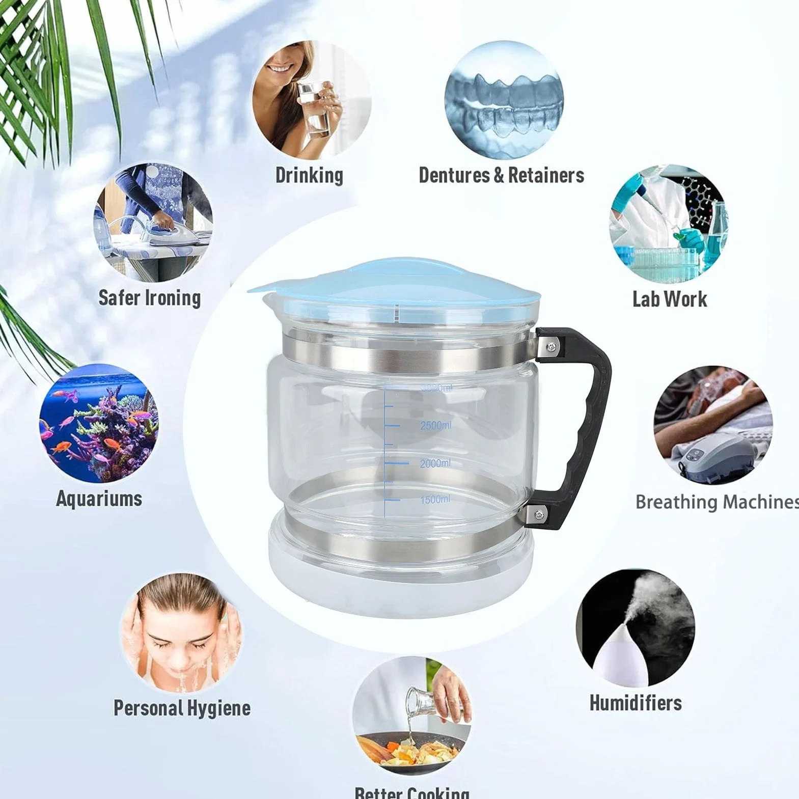 Jarra de vidrio de agua para destilador, botella de colección de vidrio multiusos de 4 L, jarra de agua destilada de repuesto para destiladores de belleza del hogar, Yanmis5dc92vybsg