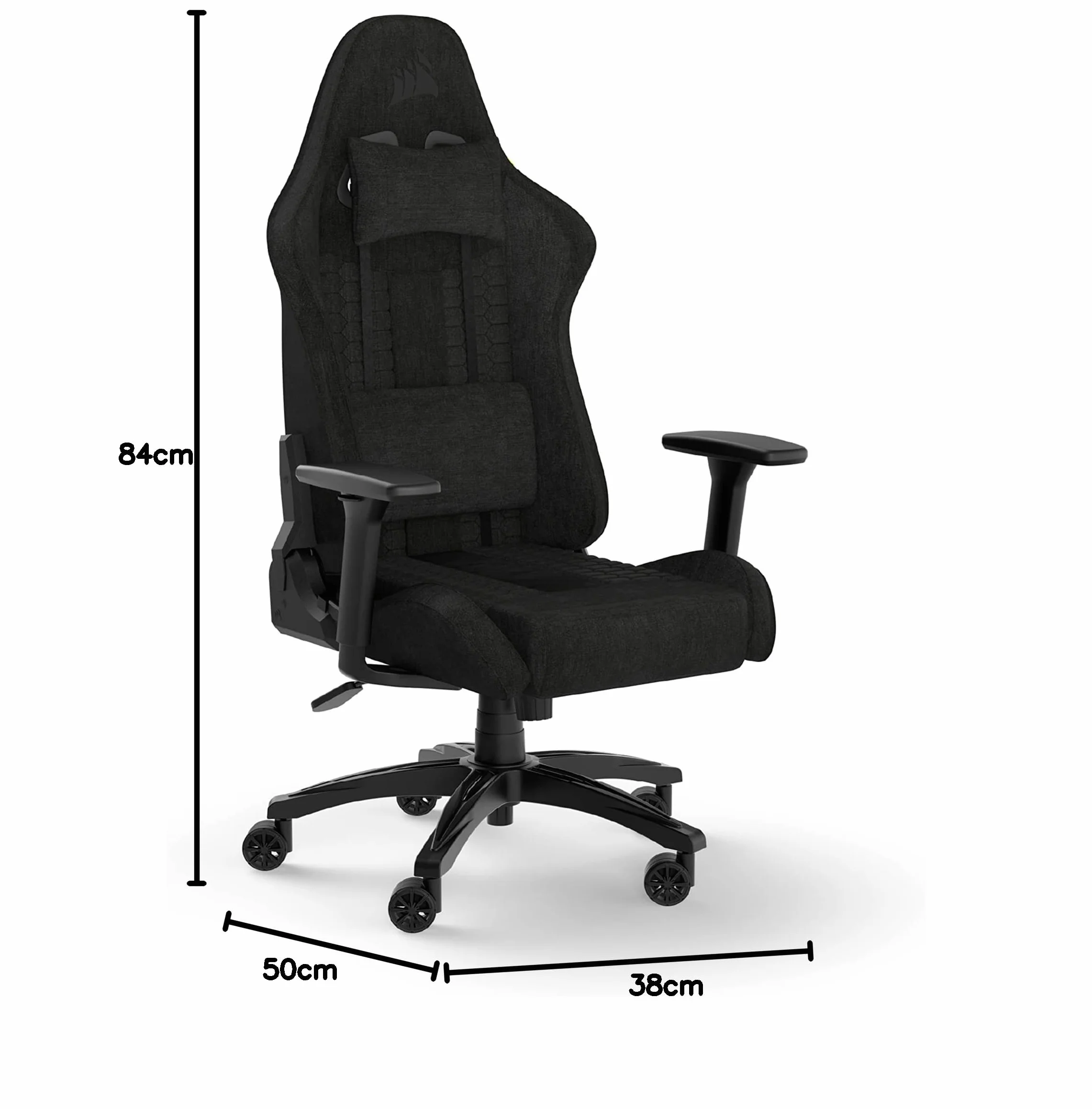 Corsair TC100 Relaxed Silla para Juegos - Negro | Fabric, Diseño Inspirado en Las Carreras, Cojín lumbar, Almohada Cervical Extraíble de Espuma Viscoelástica