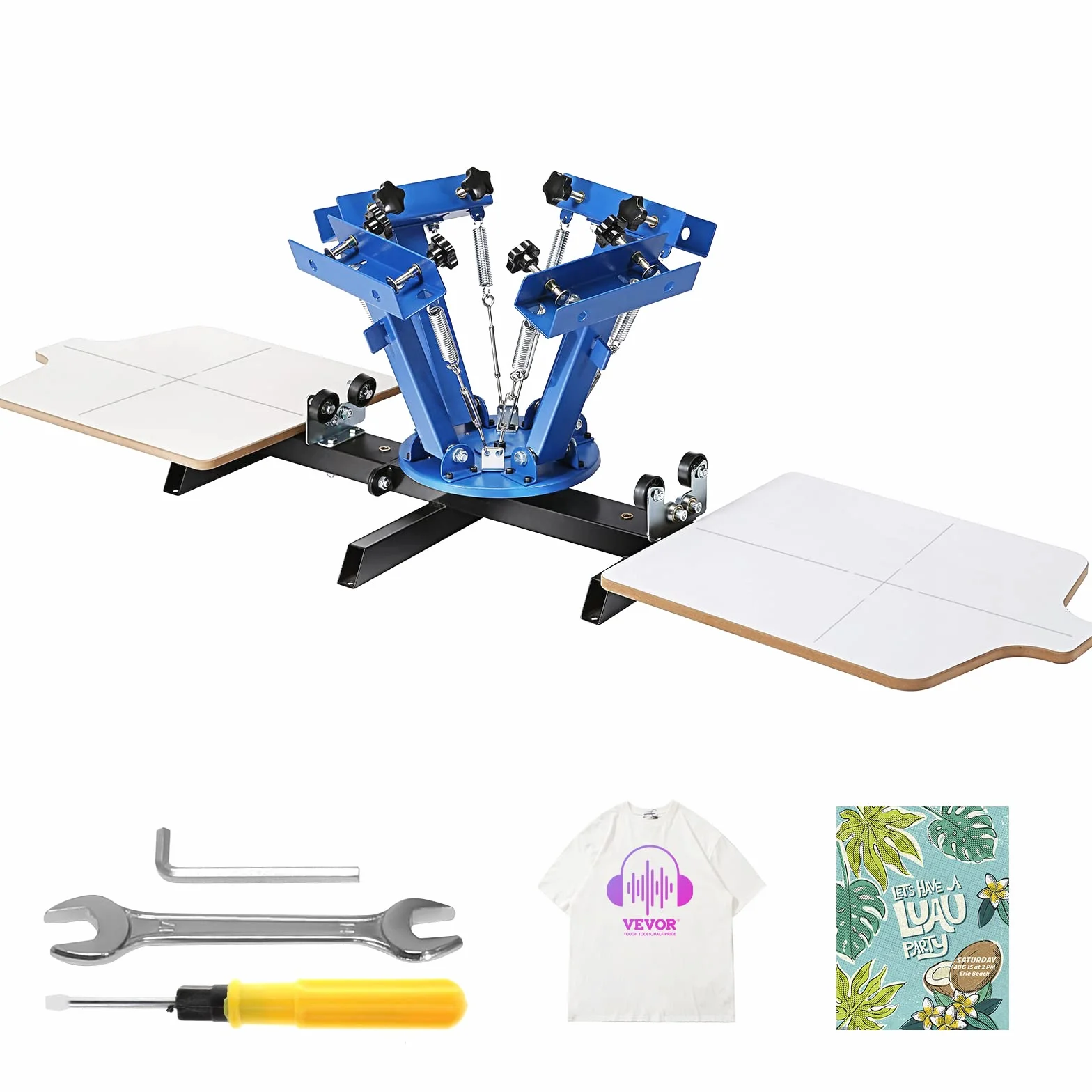 VEVOR Máquina de Impresión para Serigrafía 4 Colores 2 Estaciones Máquina de Serigrafía Platina 54x45cm Carcasa Metálica Máquina de Impresión de Pantalla Palé Máximo 55x65cm para Camiseta Madera Papel