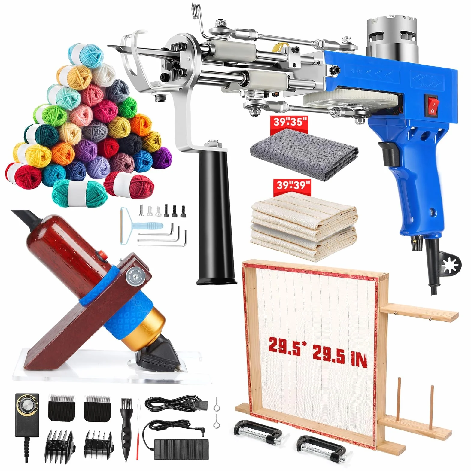 Riiai 2024 New Tufting Gun Starter Kit with Tufting Frame, Tufting Gun Cut Pile & Loop Pile, 29.5”x 29.5”, 200W Carpet Trimmer-Rug Tufting Gun Making Kit for Rug Tufting