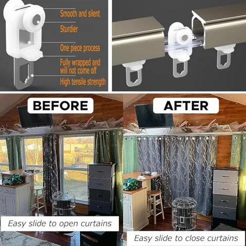 Juego de rieles de cortina de aluminio ajustables para montaje en techo o pared, ligeros y guías para apoyar paneles de cortina y separadores de habitaciones