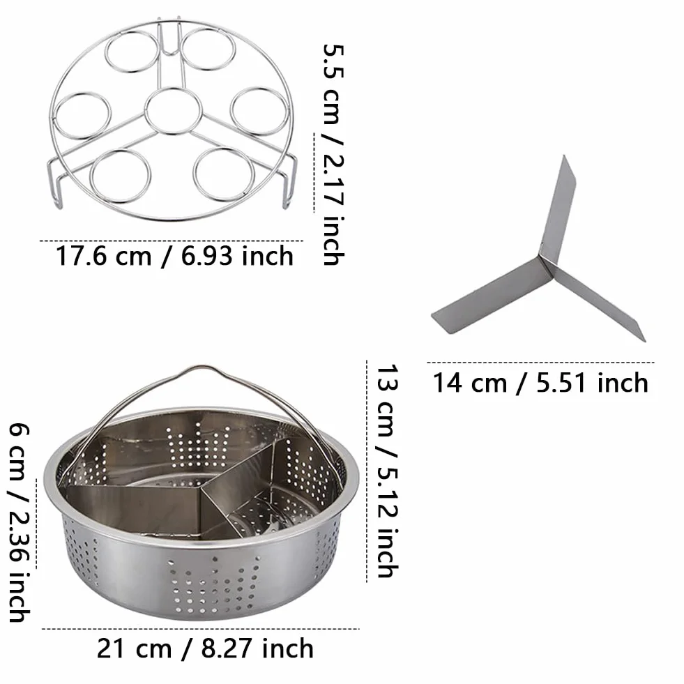 Juego de 3 Piezas Rejillas Vaporera Inoxidable con Asa para Ollas Diámetro Interior 21 cm