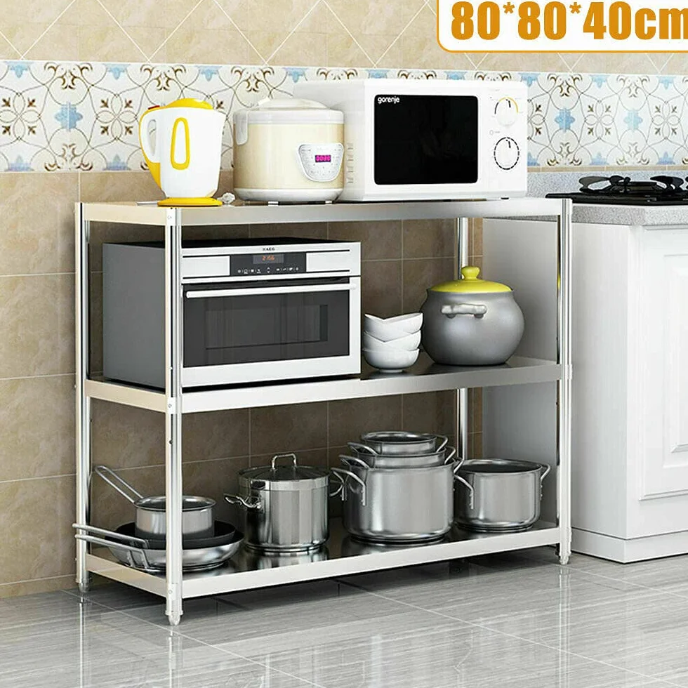 Mesa de Trabajo de Acero Inoxidable con Estante de 3 Niveles para Cocina, Bar, Restaurante y Despensa - Mesa de Preparación de Alimentos (80 x 80 x 40 Cm)