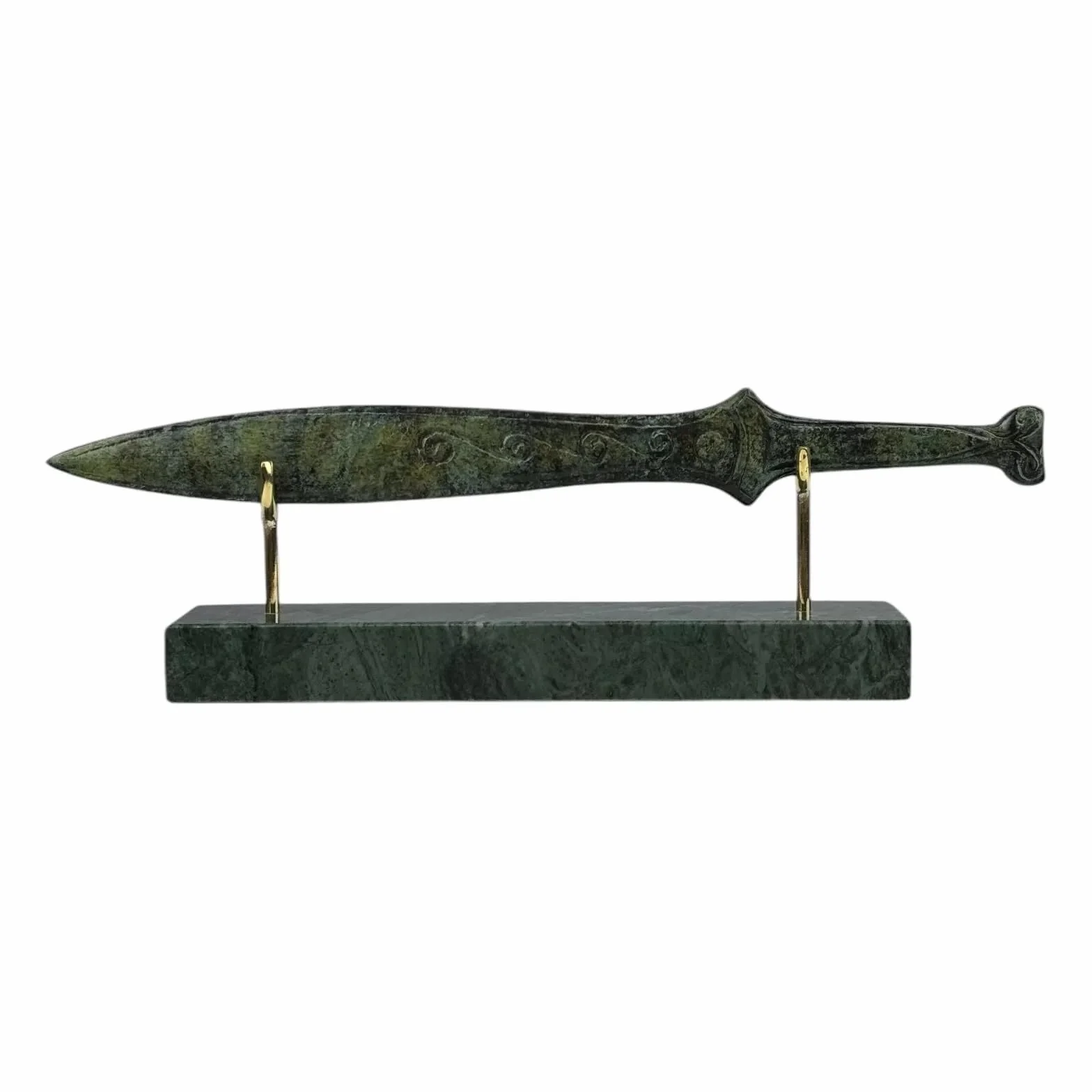 Pequeña espada espartana antigua griega de bronce de metal en oxidación verde