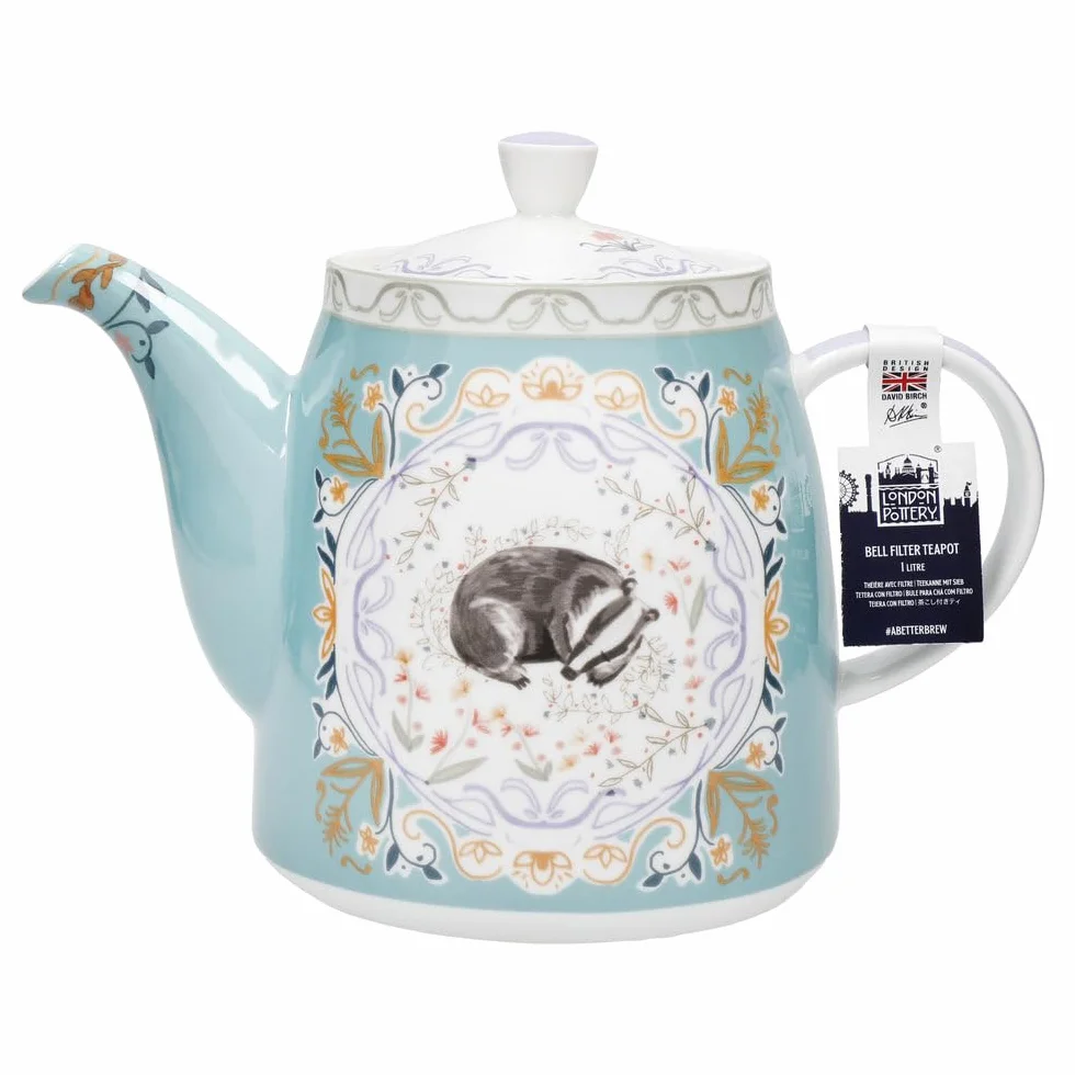 London Pottery Tetera clásica de cerámica con forma de campana, 1 litro, capullo de tejón, infusor de té de acero inoxidable, tetera estilo inglés para té de la tarde