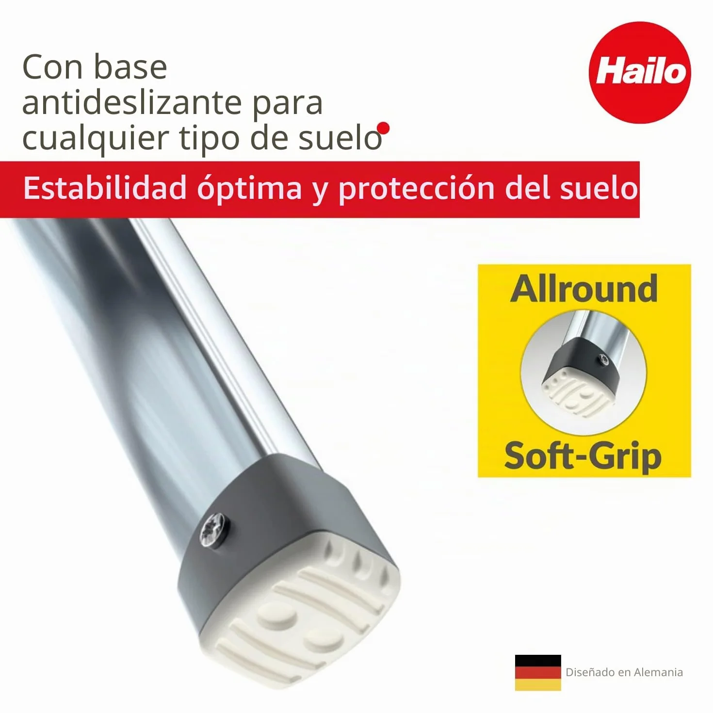 Hailo 4303-201 Taburete de Aluminio con Estribo Alto de Seguridad (3 peldaños) Plateado (4303-321)
