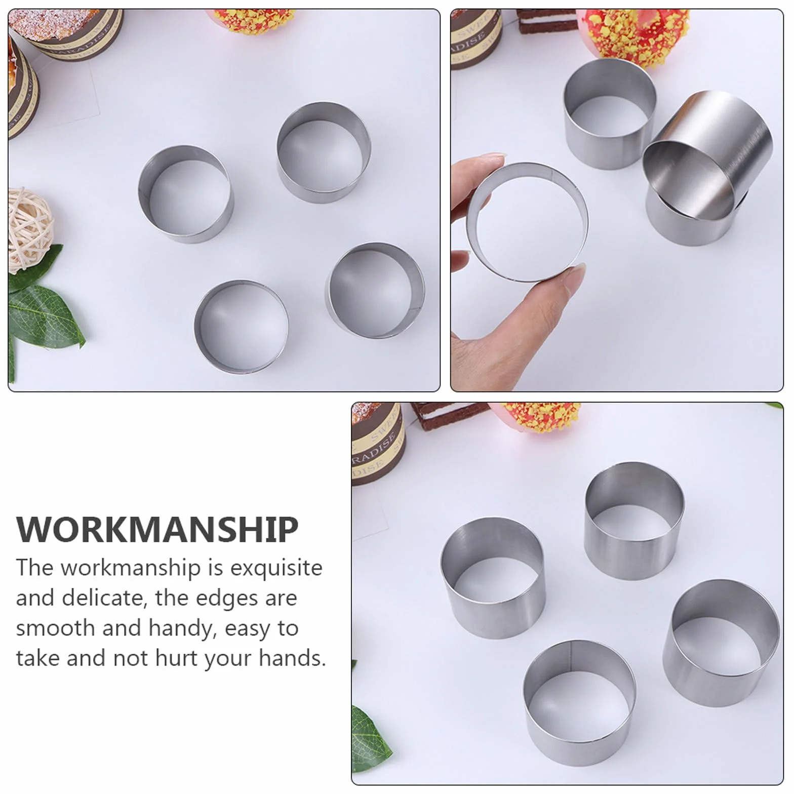 UKCOCO 8 Moldes Redondos de Acero Inoxidable para Hornear, Molde para Postres y Mousse, Set DIY para Repostería y Cocina Familiar