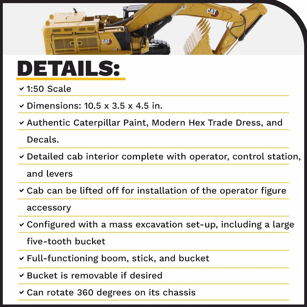 Caterpillar Diecast Masters 85959 - Excavadora Cuchara de Gran Capacidad Cat 395 ME, Escala 1:50, Aprox. 9.0 x 11.0 x 27.0 cm, a Partir de 14 años