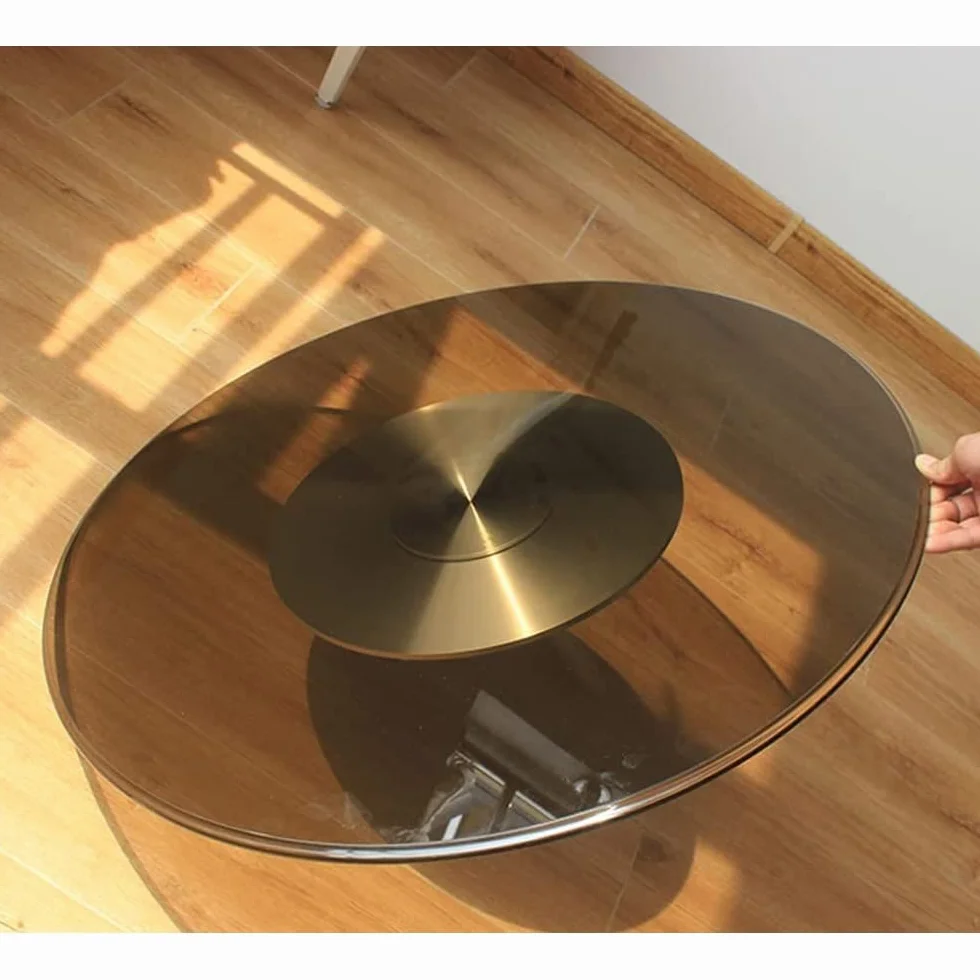 Tocadiscos de sobremesa 60cm/24in Vidrio Templado Lazy Susan Bandeja Giratoria Redonda Mesa de Comedor Placa Giratoria Plato Giratorio para Servir Té Color Vidrio (Tamaño : 24"/60cm)