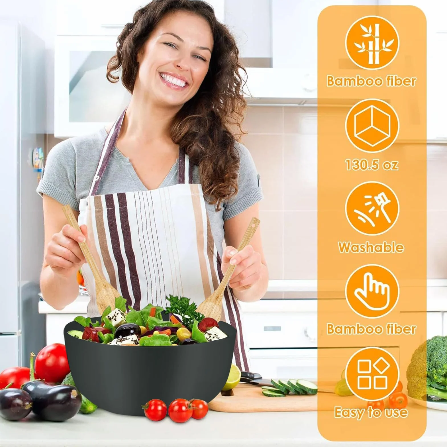 Ensaladeras Grandes Ensaladeras De Madera Vajilla Cuchara Tenedor | Ensaladera Frutas Tapa Contenedores Alimentos Snacks Pasta Cereales Fideos Preparación Comidas Almuerzo Cena Camping Hogar