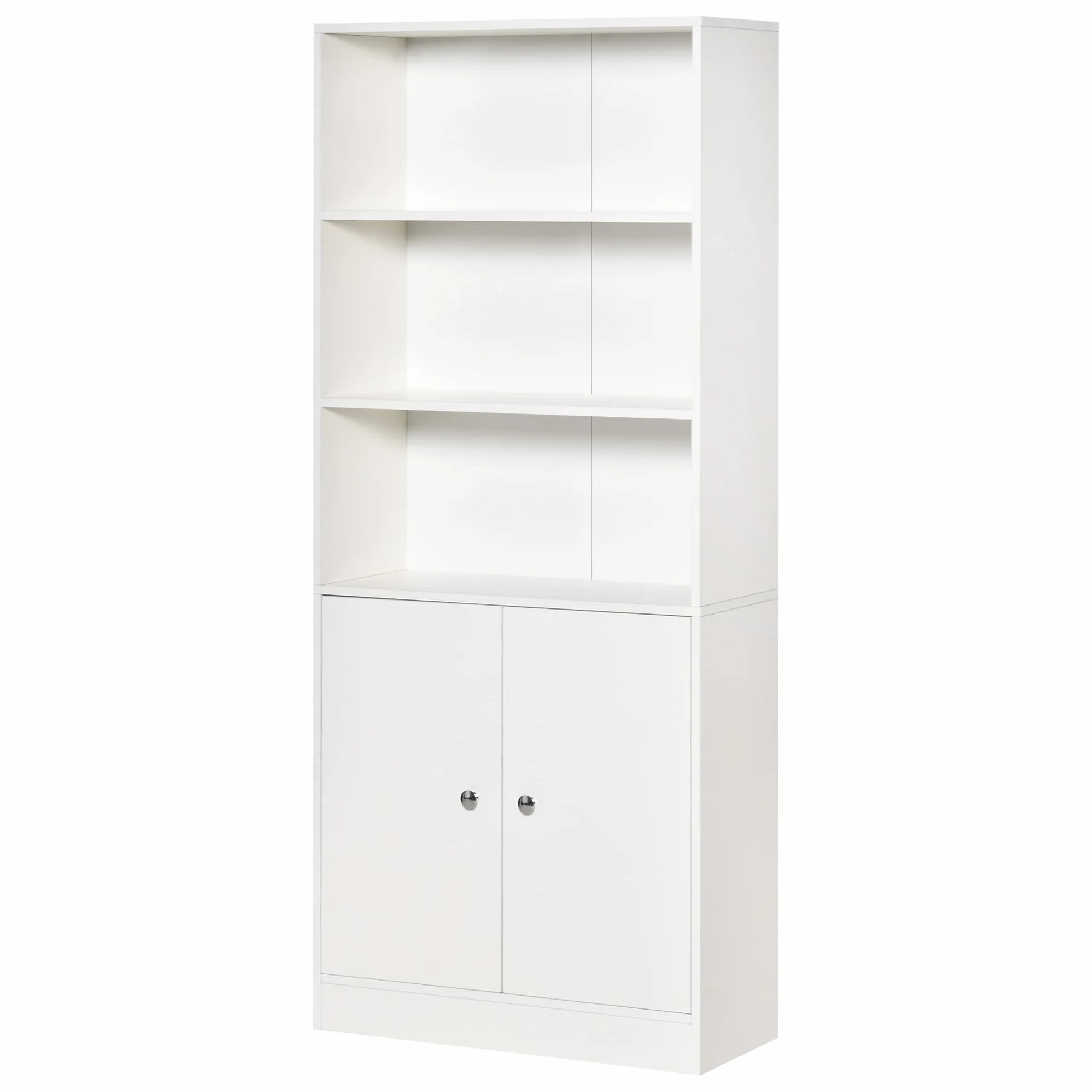 HOMCOM Estantería Librería con 3 Compartimentos Abiertos y 1 Armario con Estante Ajustable Almacenaje para Salón Estudio 70x29,5x167 cm Blanco