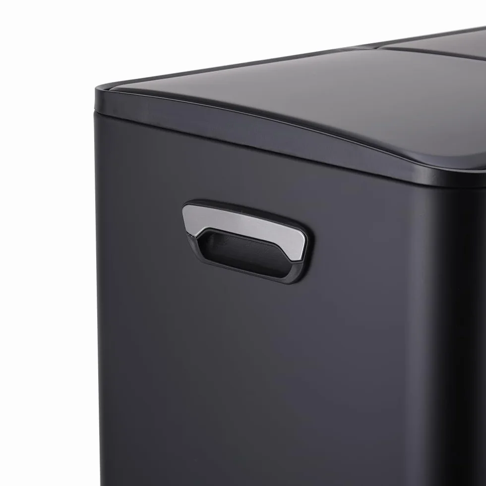 Bayt Cubo Basura - Cubo de Basura Cocina con 3 compartimentos (13+17+30L), Papelera con Separación Inteligente de Residuos, Acero Inoxidable, Total 60 Litros, Negro