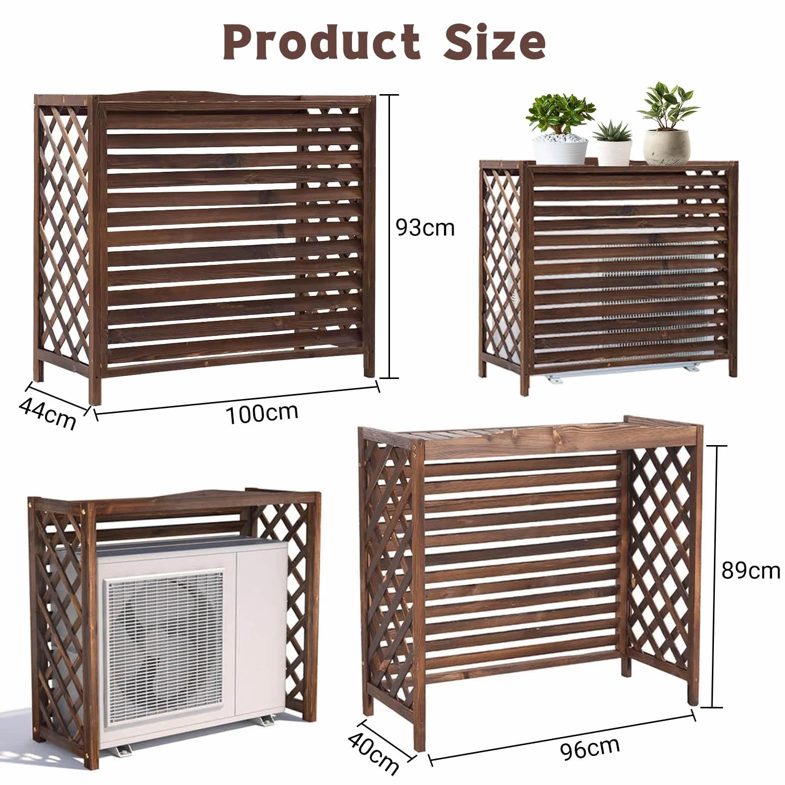 Madera Cubre Aire Acondicionado Exterior Valla Ocultacion Madera Funda Aire Acondicionado Exterior Grande Protector Aire Acondicionado Exterior Cubierta Aire Acondicionado Madera(100x44x93cm)