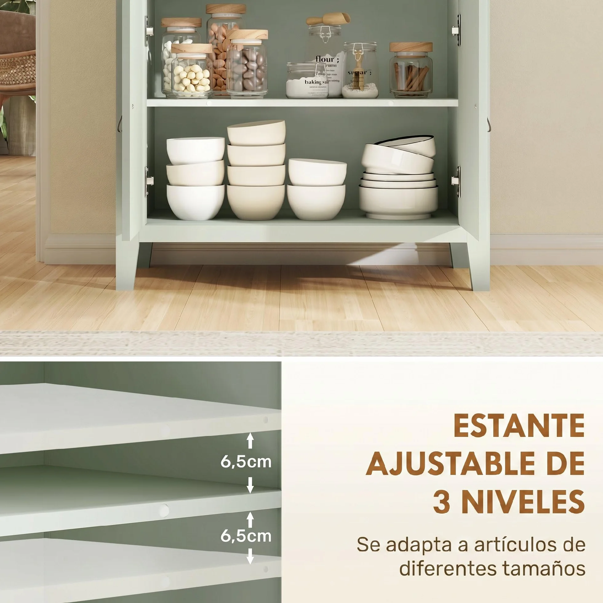 HOMCOM Aparador de 2 Puertas Moderno con Cajón Estante Ajustable 80x40x90 cm Verde Claro