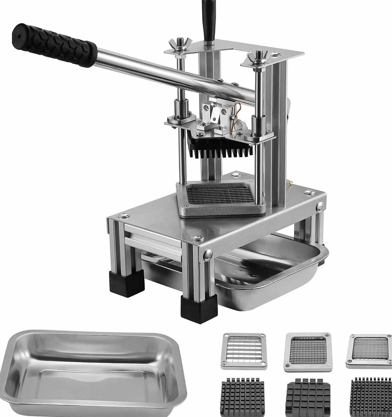 Comercial French Fry Cutter con 3 cuchillas de repuesto, 1/2'',1/4" y 3/8" Cuchilla simple cortador de dados de limón patatas para patatas fritas con mango extendido