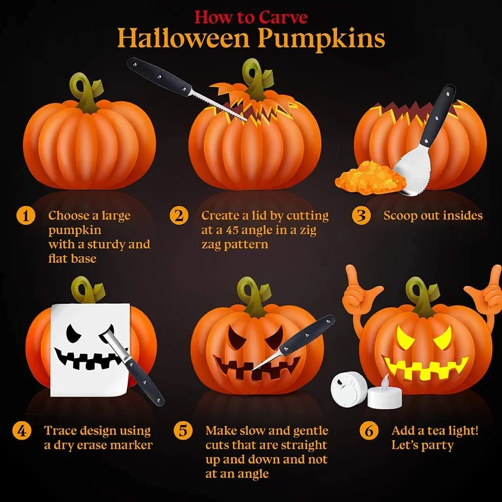YUET Kit de talla de calabaza de Halloween, 5 piezas herramientas de talla para decoraciones de Halloween (negro)