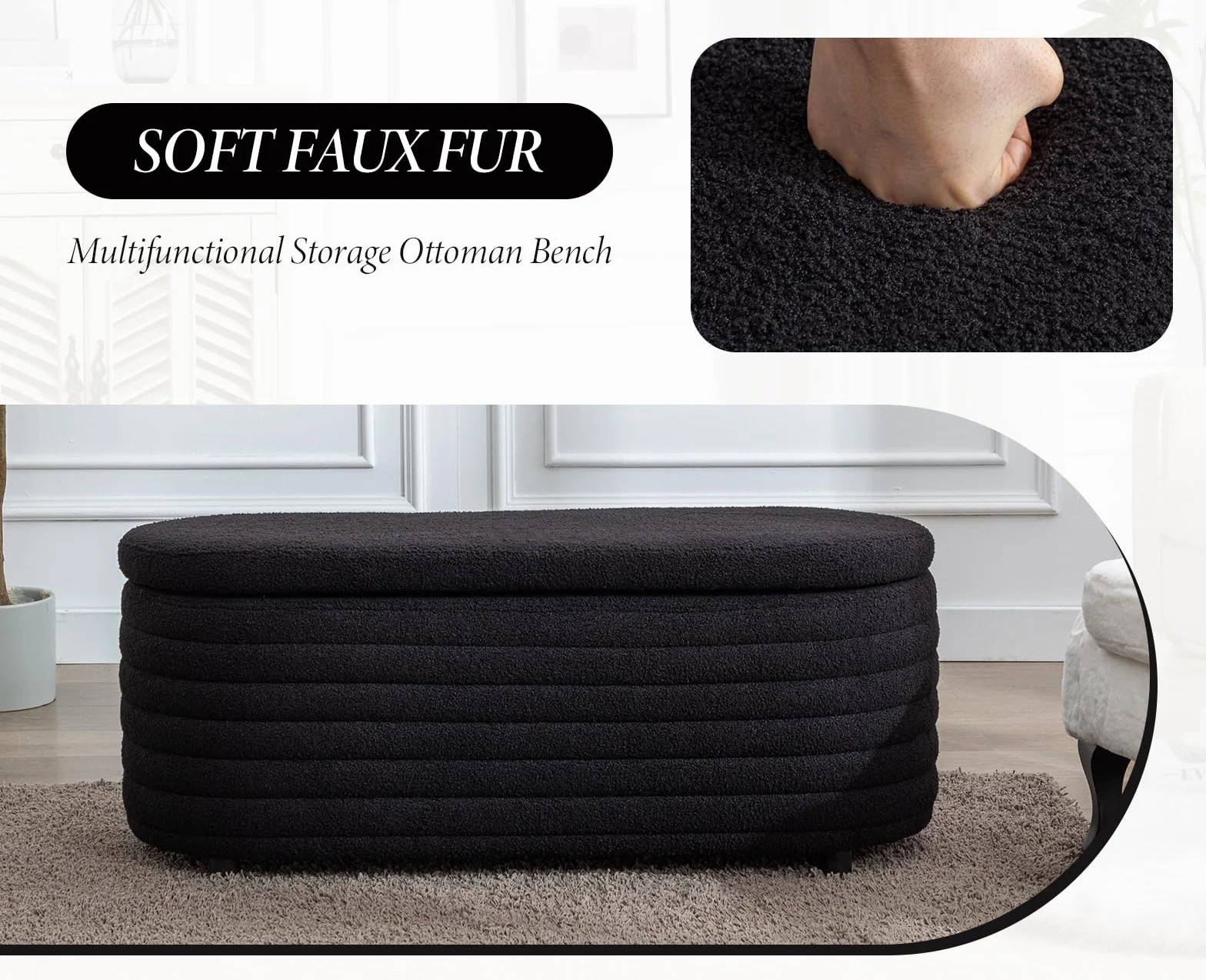 Ya-Home Banco con Almacenamiento de Piel Sintética Negro, Baúl Zapatero Multifuncional con Cojín Acolchado, Asiento para el Pie de la Cama, Recibidor, Salón – hasta 300 lbs de Carga, 115 cm