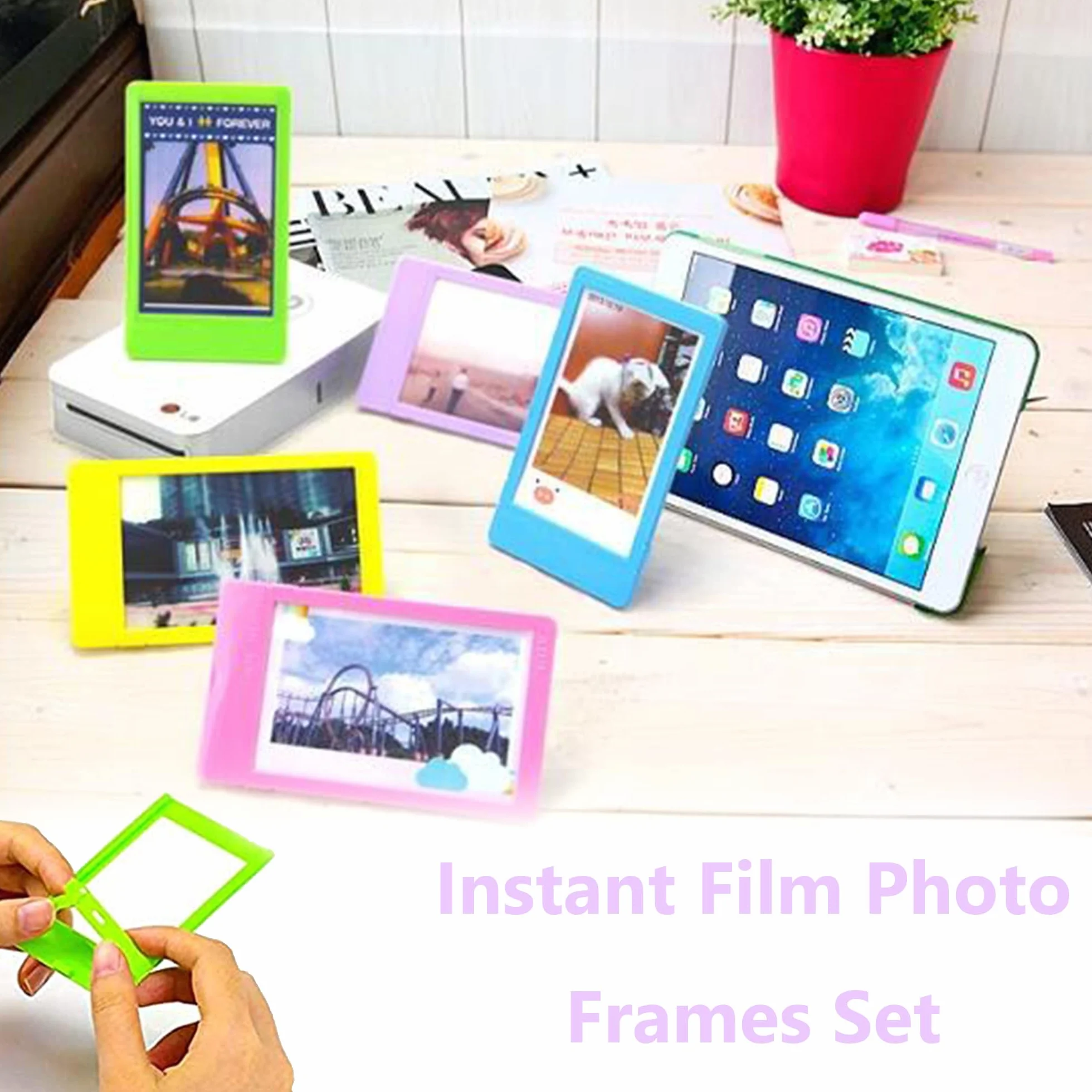 15pcs Mini Marco Polaroid+ 40pzas Pegatinas Álbum de Fotos 8,9 * 5,7 cm Mini Marco de Fotos Marco de Fotos de plástico para cámara instantánea Compatible con Instax Mini 11/Mini 9 etc.