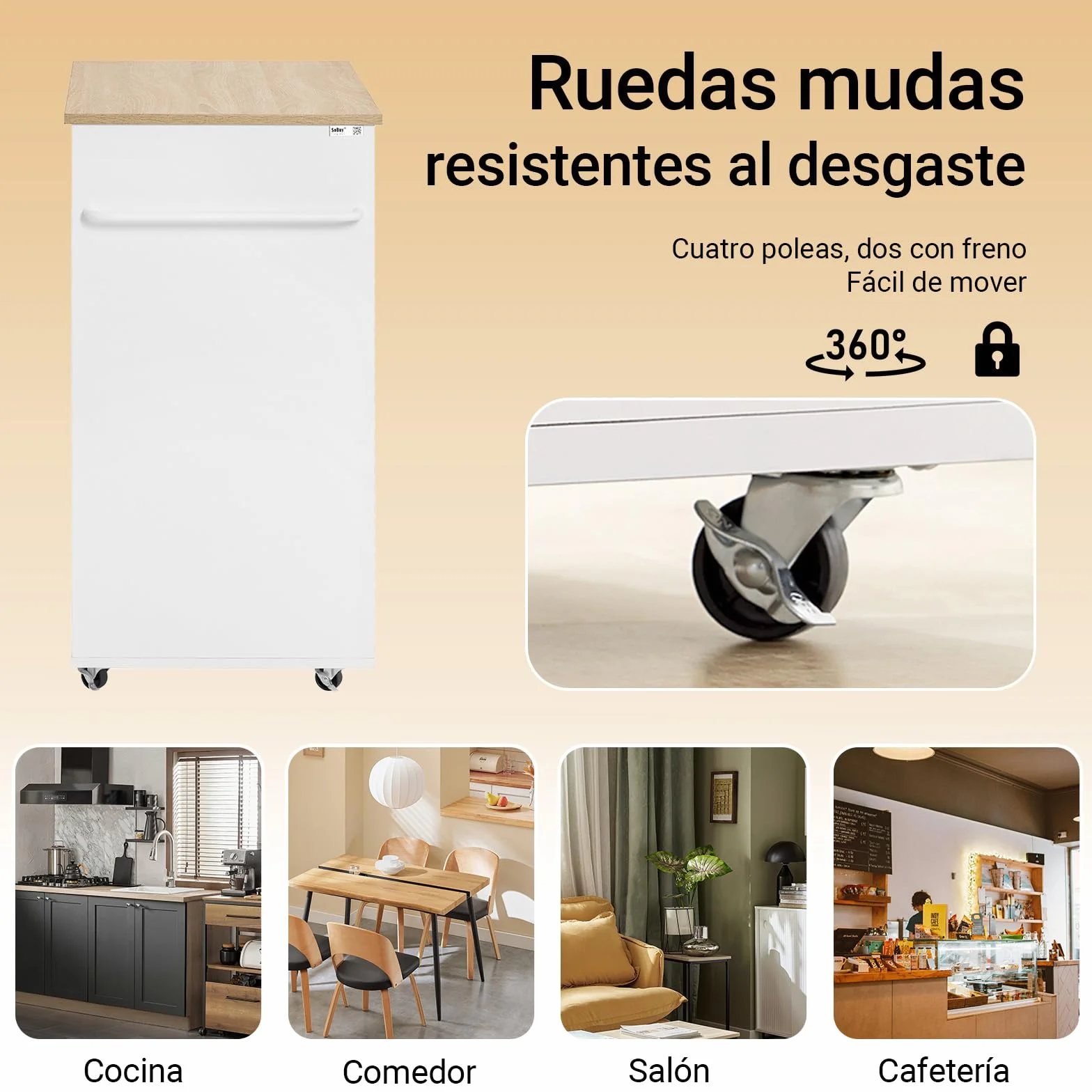 SoBuy Carrito Auxiliar con Ruedas Mueble Auxiliar de Cocina Carro Cocina con Estantes Laterales Cajón Puertas y Toallero Mesa Auxiliar Cocina Blanco 82x46x88 cm FKW113-WN