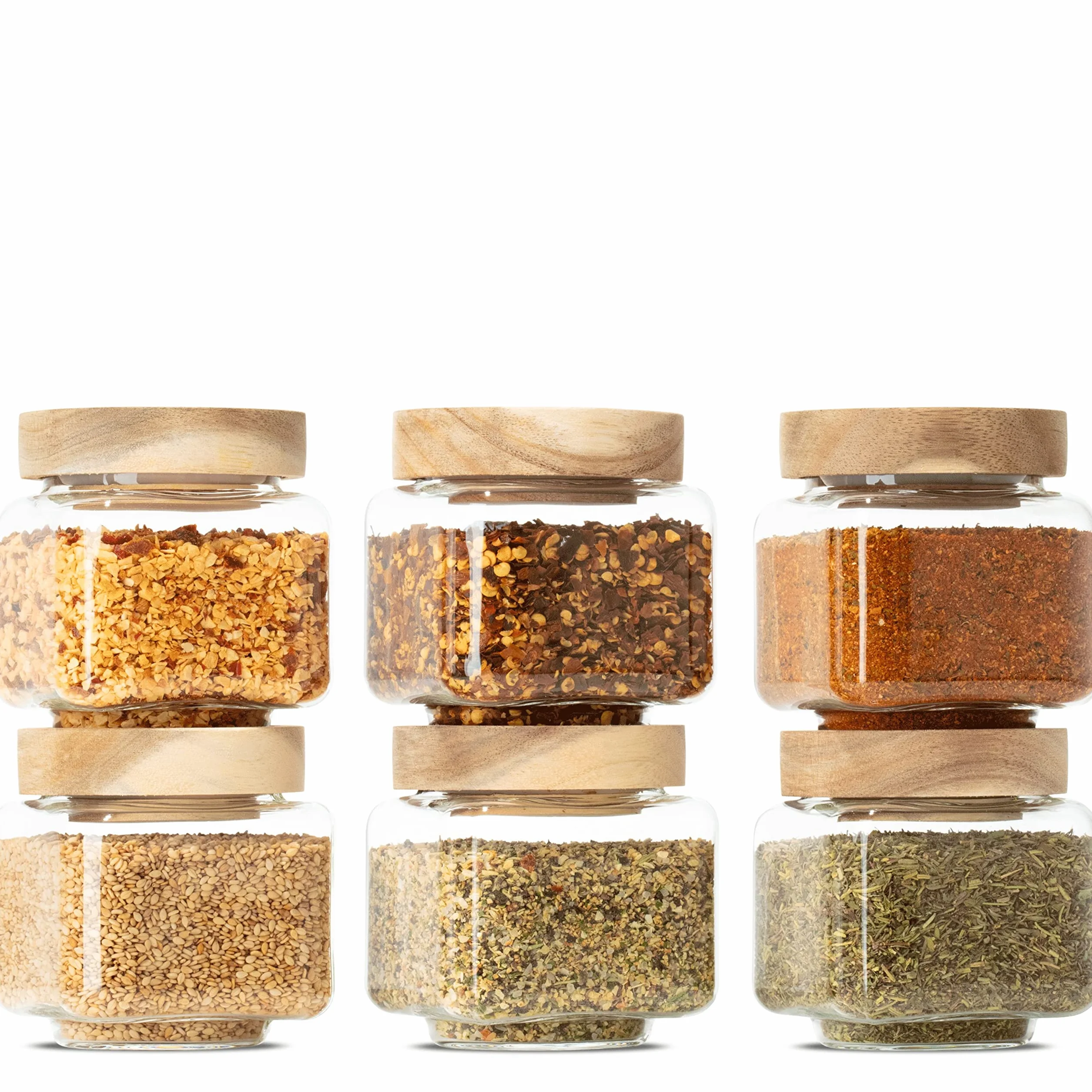 Econovo® Tarros para especias rectangulares con tapa (6 piezas) de vidrio de borosilicato soplado a boca, tarros para especias, tarros de cristal para especias y alimentos, pequeños 220 ml