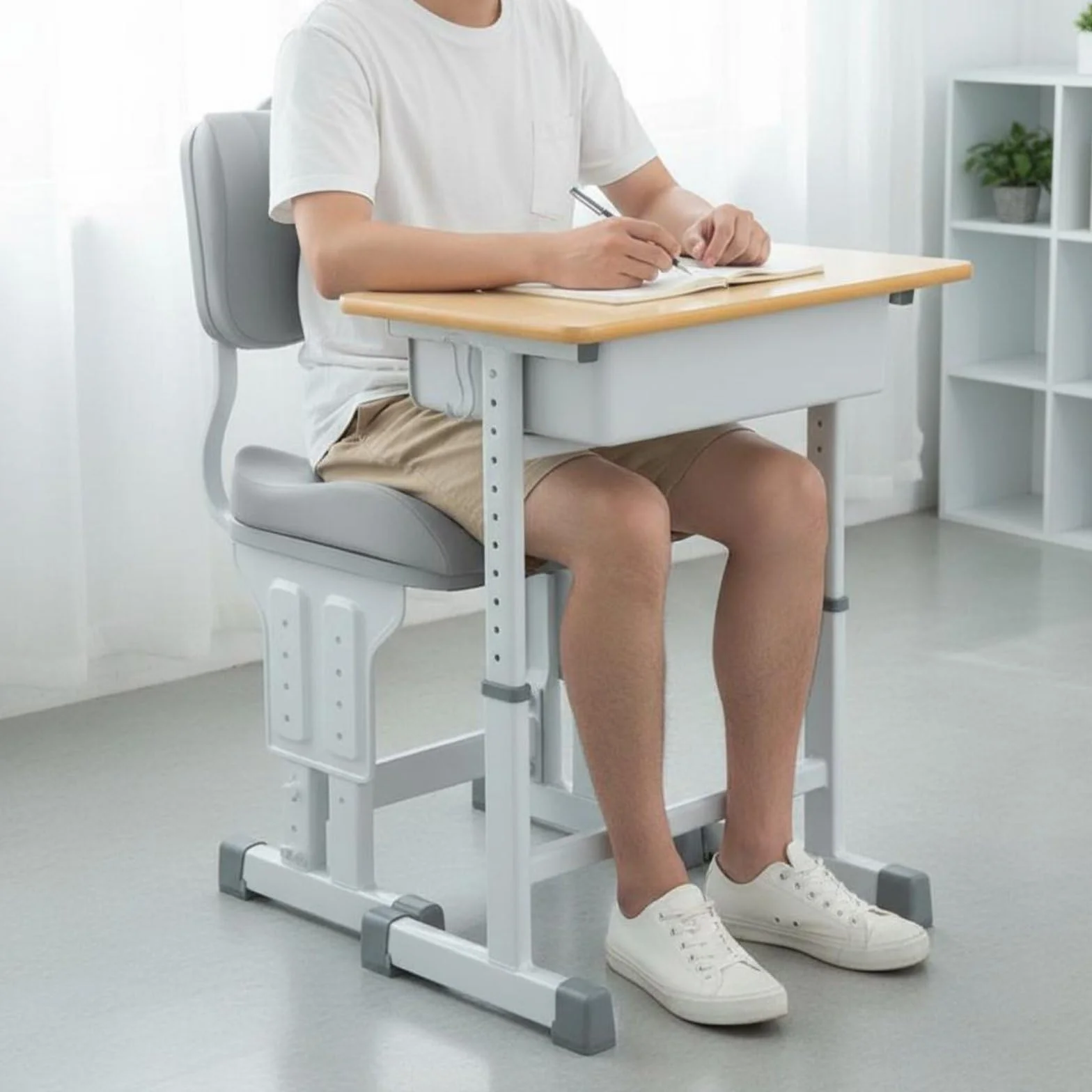 Cojín para Estudiante Cojín de Asiento Almohadilla Ergonómica Soporte Lumbar Soporte de Coxis Espuma Viscoelástica Funda de Poliéster Transpirable, Light Gray