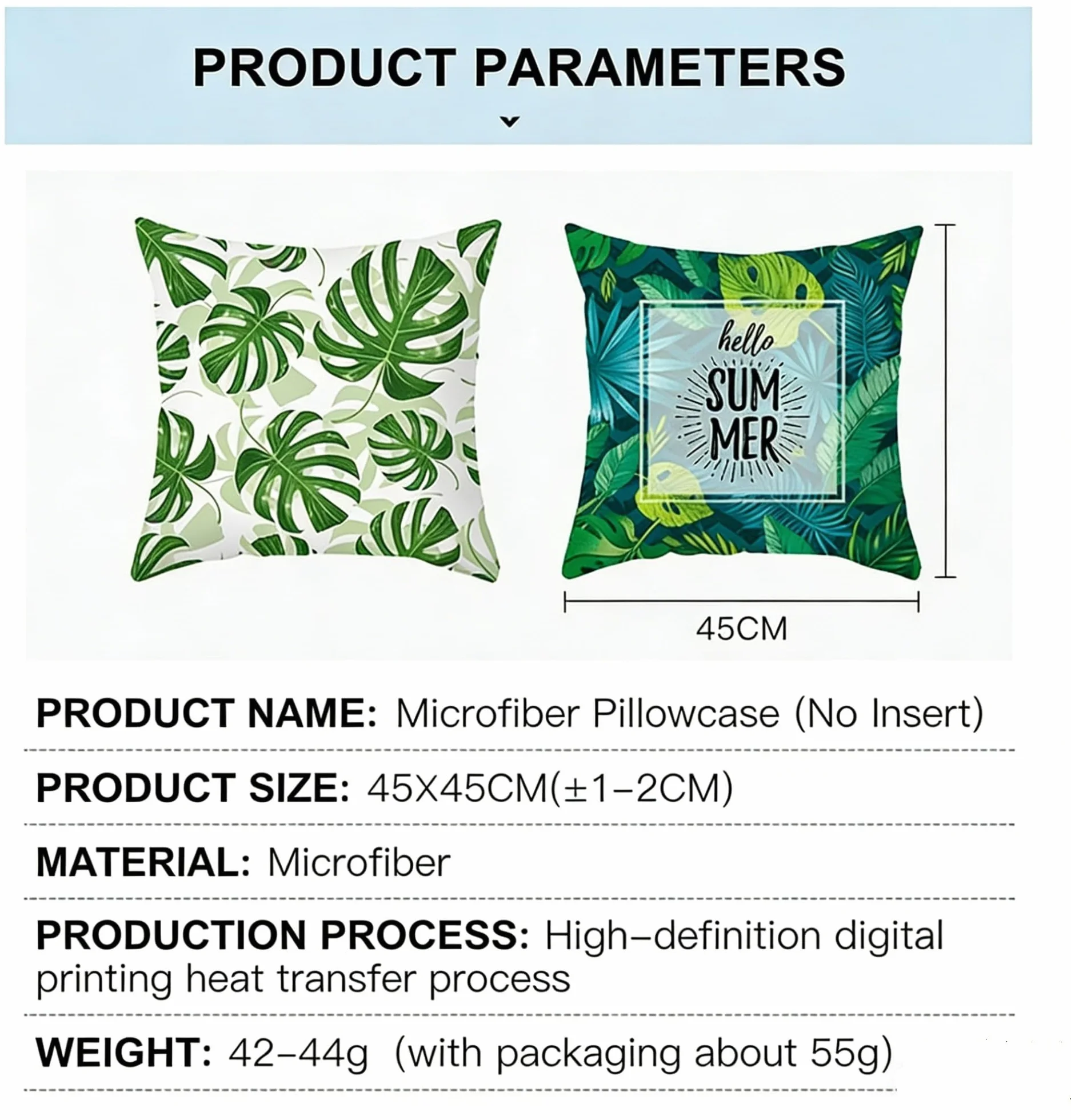 Fundas de almohada, diseño de hoja de palma verde acuarela, estilo tropical moderno, fundas de cojín decorativas de lino para sofá del hogar