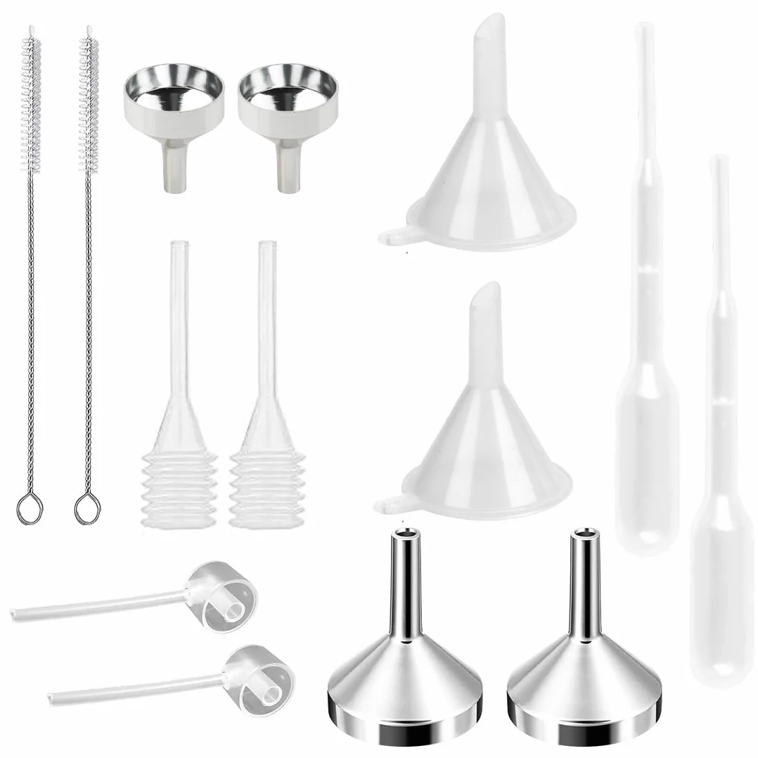 YAYNO 14 Piezas Mini Funnel Set Embudo de Cocina Aluminio Metal Dispensador para Botella Aceite Esencial