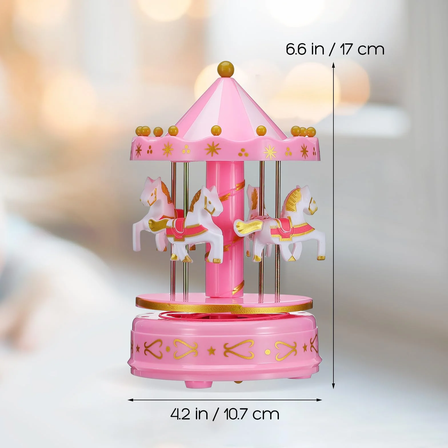 Holibanna Caja de Música y Artesanía Exquisita de Carrusel Rosa Portátil y Fácil de Operar Diseño Romántico para Obsequio en Navidad y Año
