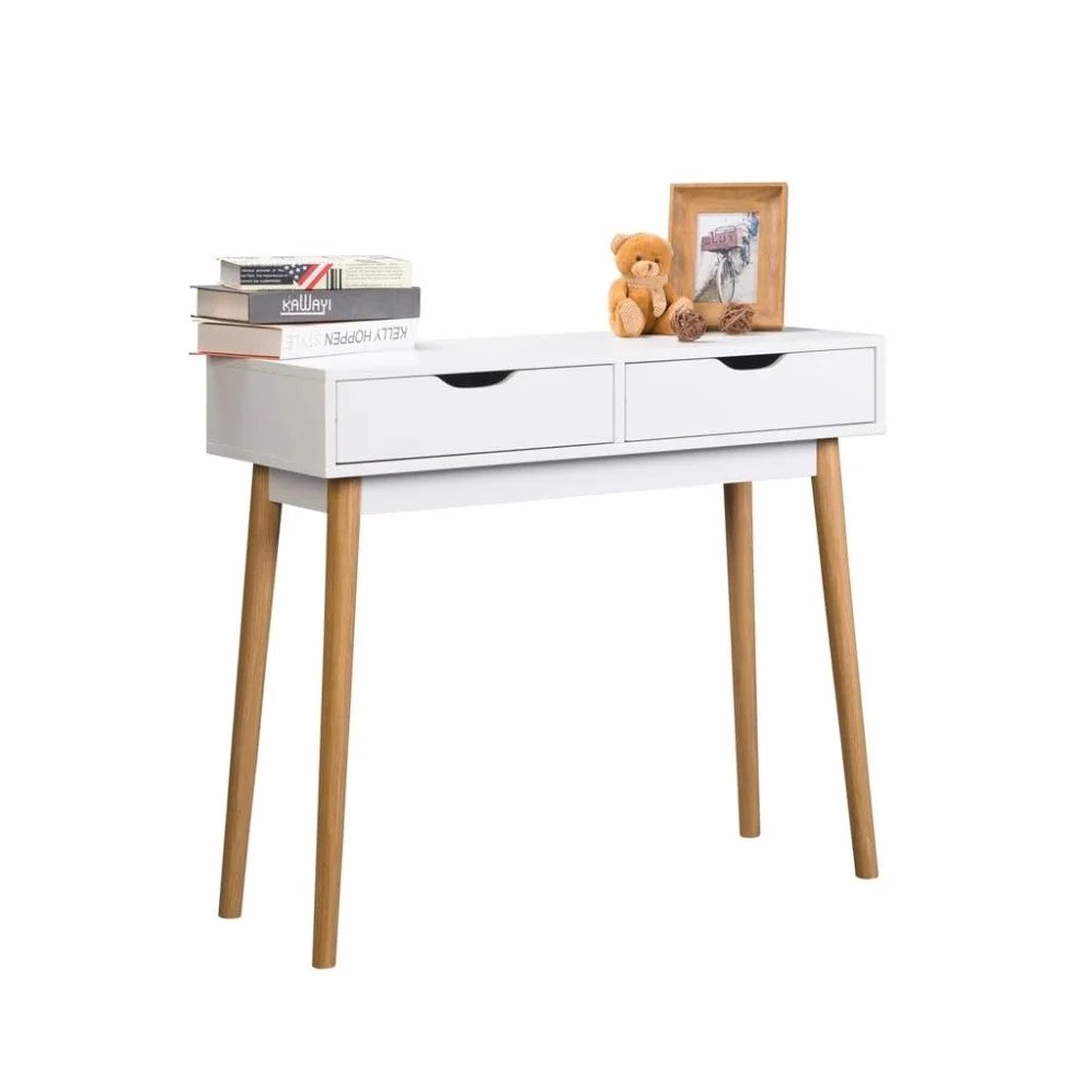 Mobelcenter, Mueble Recibidor Fiano Estilo nórdico, Mueble Entrada con 2 cajones, Acabado Blanco, Medidas: Ancho: 90 cm x Alto: 78 cm x Fondo: 35 cm (1469)