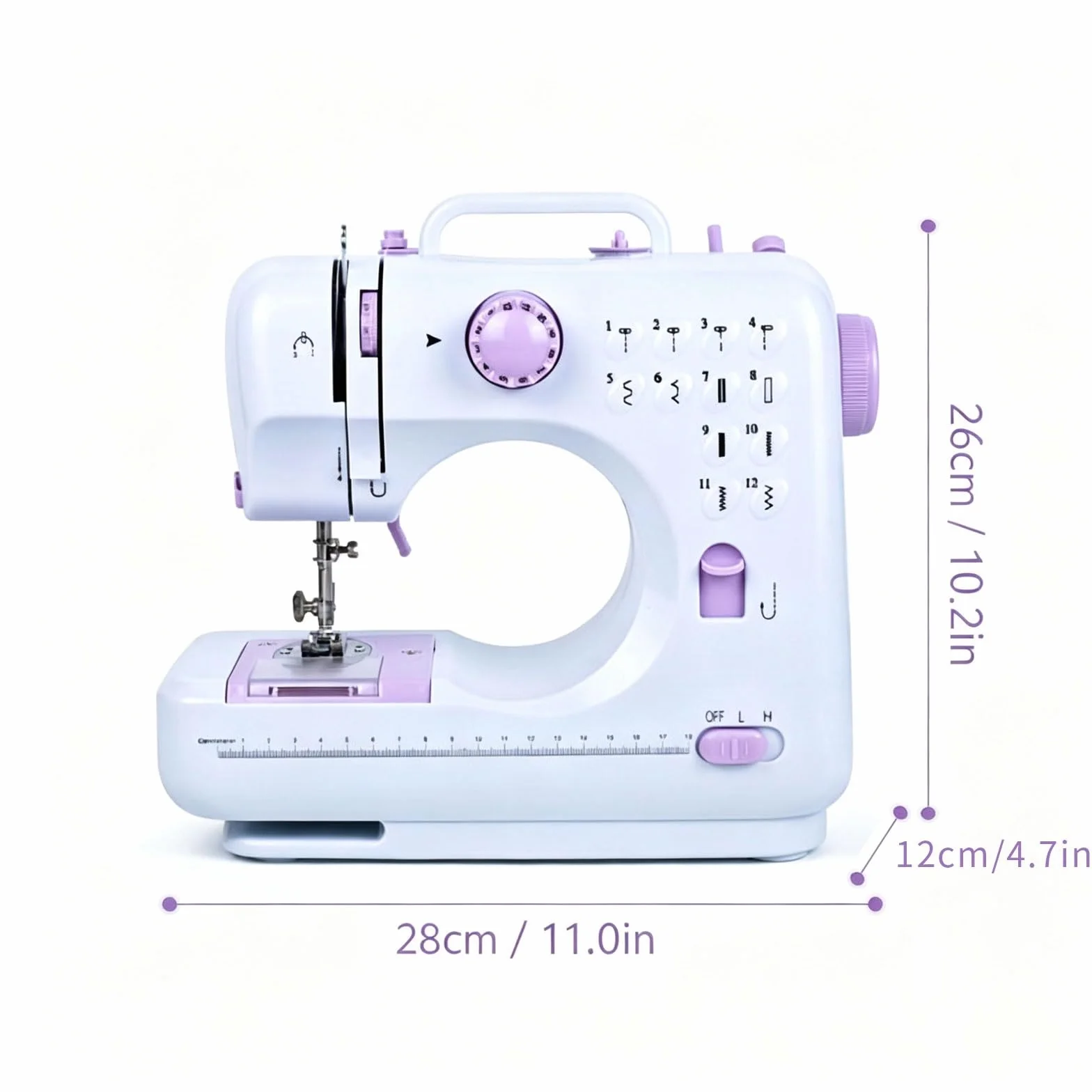 Máquina de Coser compacta for Principiantes con 12 Puntadas incorporadas, luz LED | Máquina de coser eléctrica doméstica, brazo libre, prensatelas de cambio rápido, pedal y kit de costura