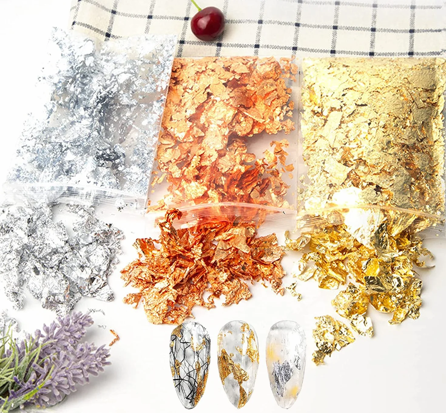 Gendako 3 Bolsas Copos Hojas Metálicos, Papel de Aluminio Dorado para Joyería de Resina, Pintura, Manualidades