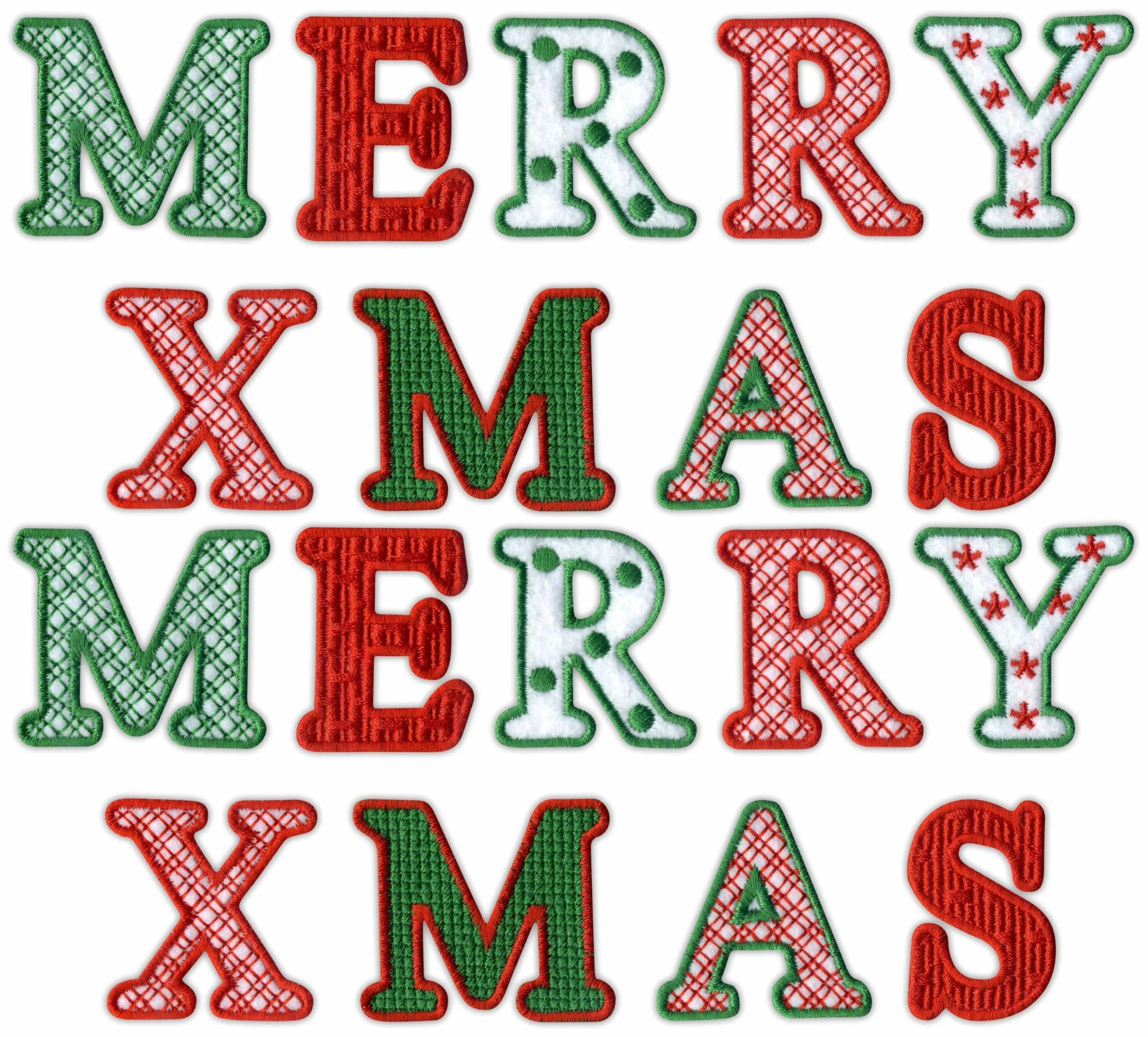 Juego de 2 parches bordados con inscripción «Merry Christmas» para coser o planchar