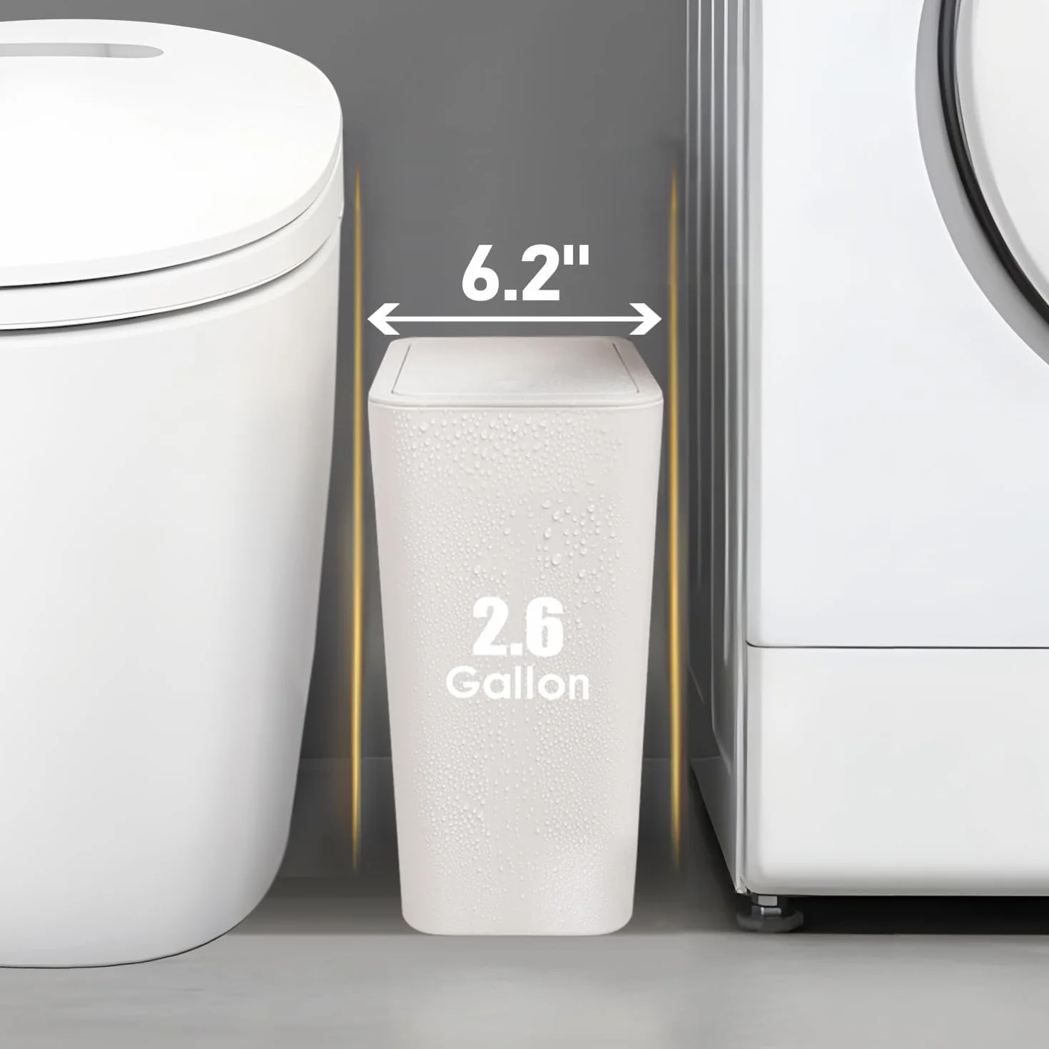 TIPGO Bote de Basura para Baño con Tapa, 10 Litros/2.6 Galones, Cubo de Basura Delgado con Tapa Desplegable Blanco