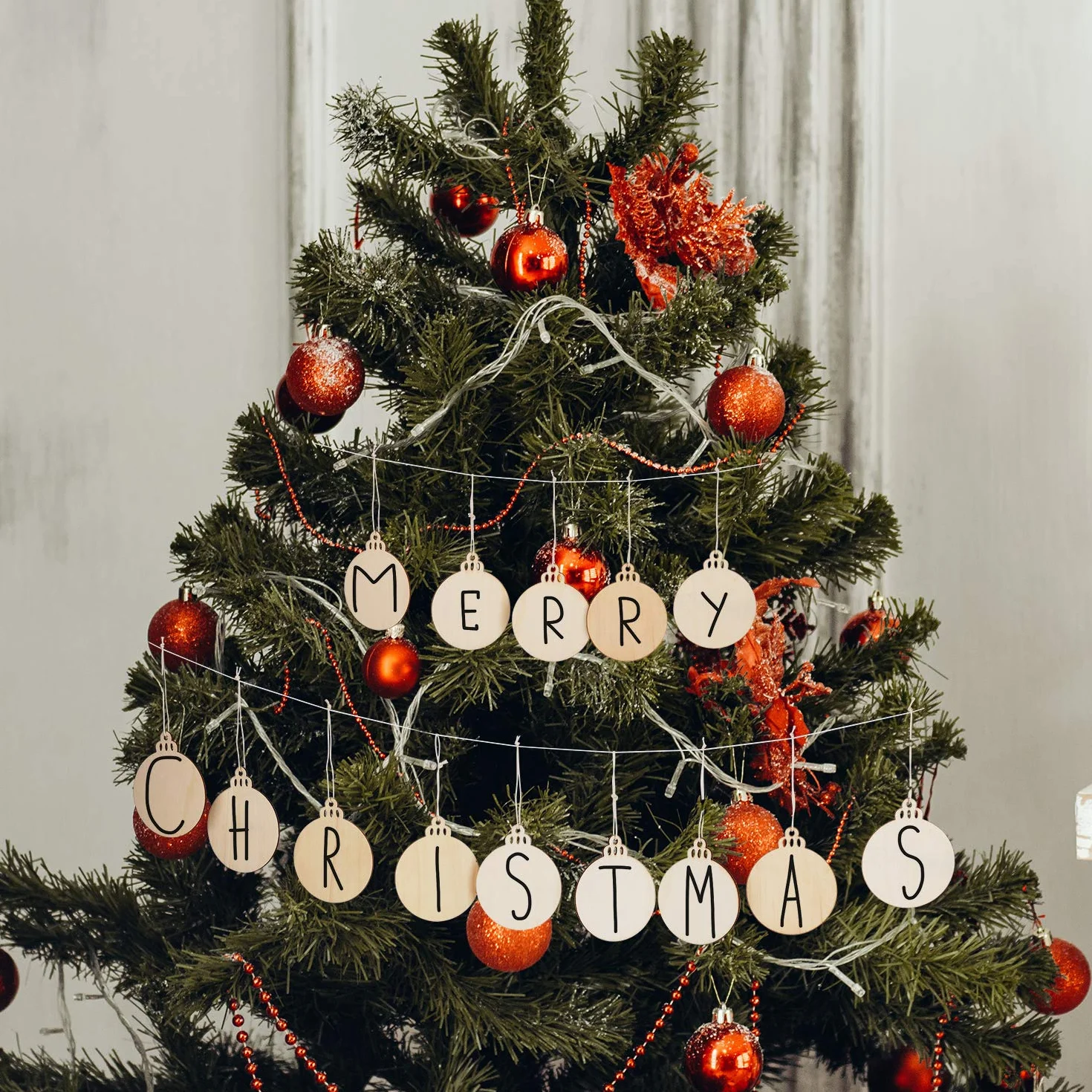 SAVITA Bola de Navidad madera 60 unidades discos redondos decoraciones árbol navideño pintar bricolaje