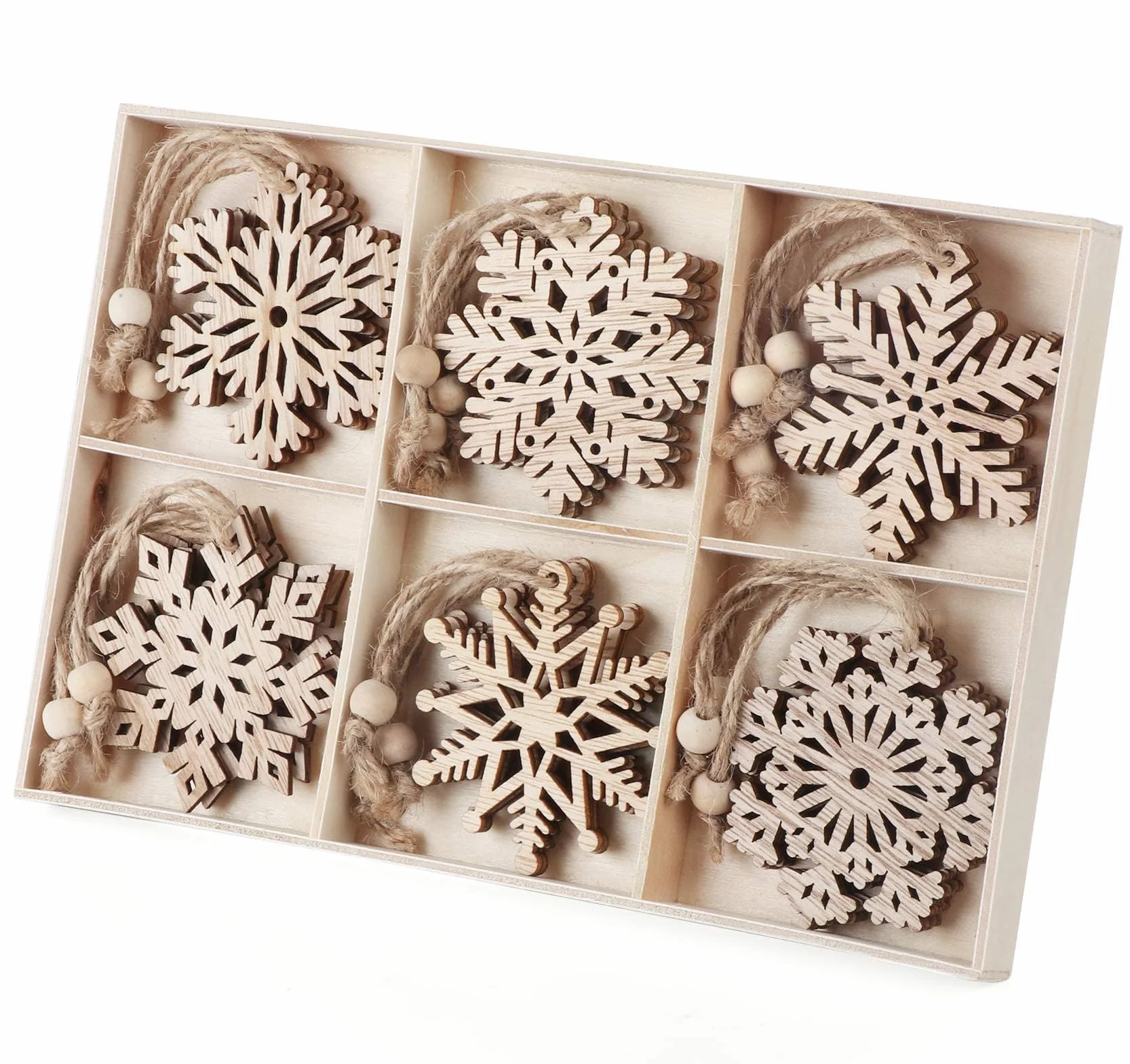 Adornos de Madera Navidad Copos de Nieve 18pcs Colgante Decoración Rústica