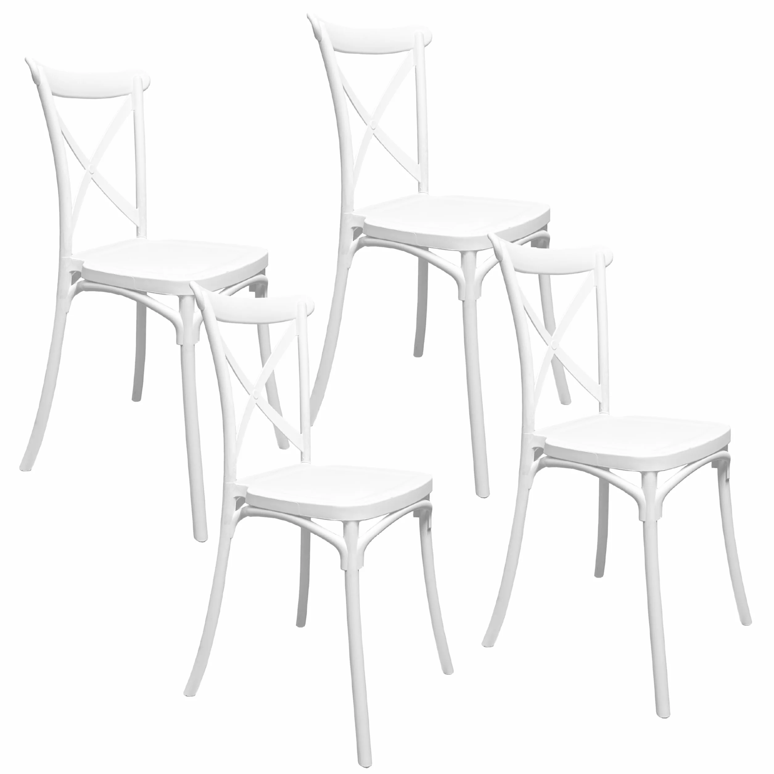 Baroni Home Set de 4 Sillas de Plástico Blanco – Apilables, Sin Montaje, Fáciles de Limpiar, con Patas Antideslizantes, para Cocina, Salón, Comedor, Exterior, 44x44x82 cm, Respaldo Trenzado