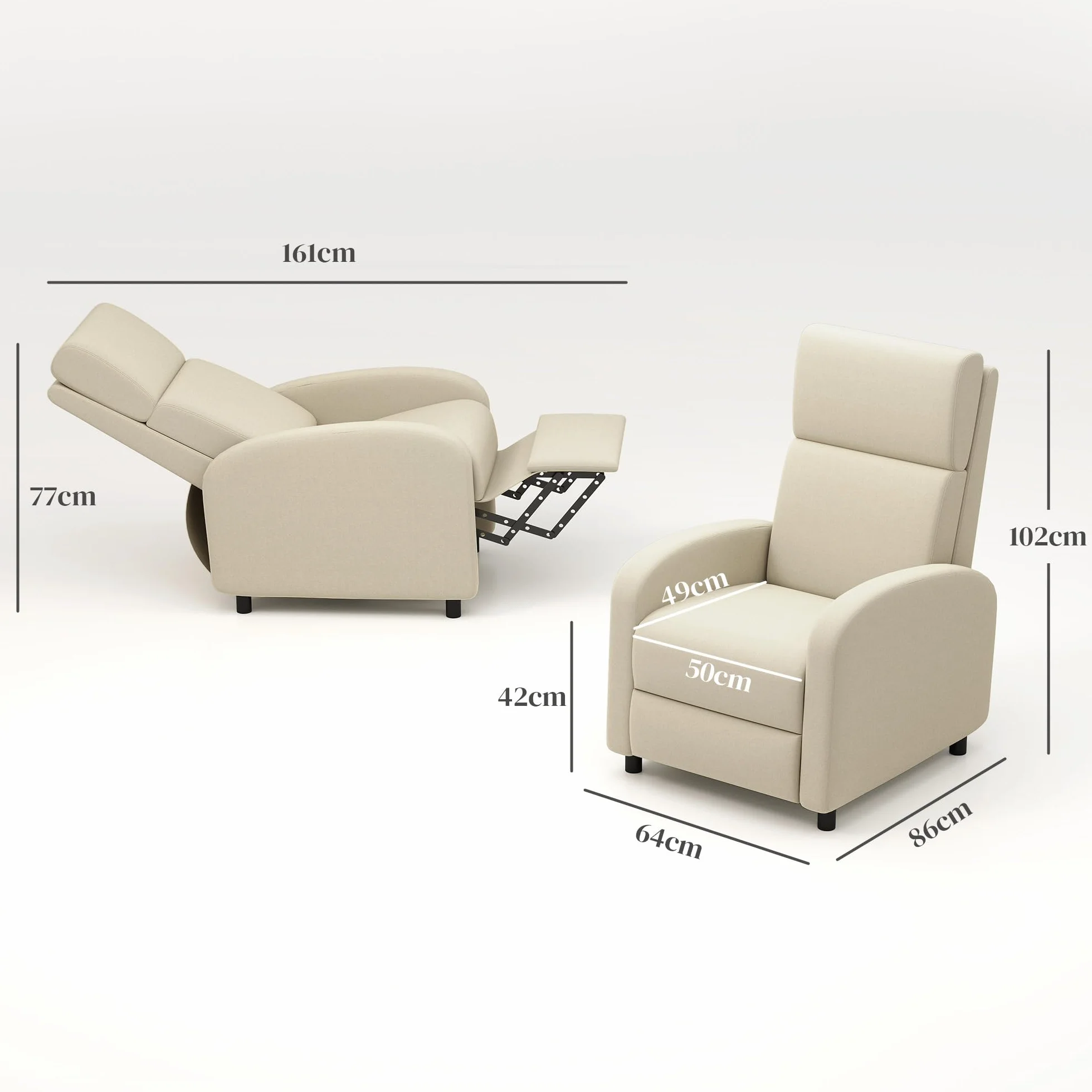 HOMCOM Sillón Relax Reclinable Manual Sillón Relax Tapizado en Lino Sintético con Reposapiés Respaldo Alto Carga 120 kg Butaca Reclinable para Dormitorio Oficina Crema