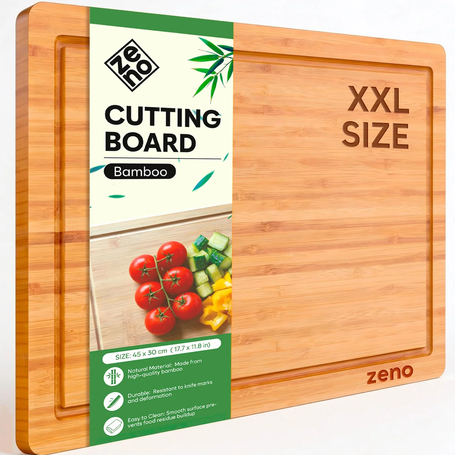 Tabla de Cortar de Bambú Extra Grande - 44.5 x 30 x 1.5 cm Tabla de Madera para Cocina, Bloque de Carnicero con Ranuras para Jugos