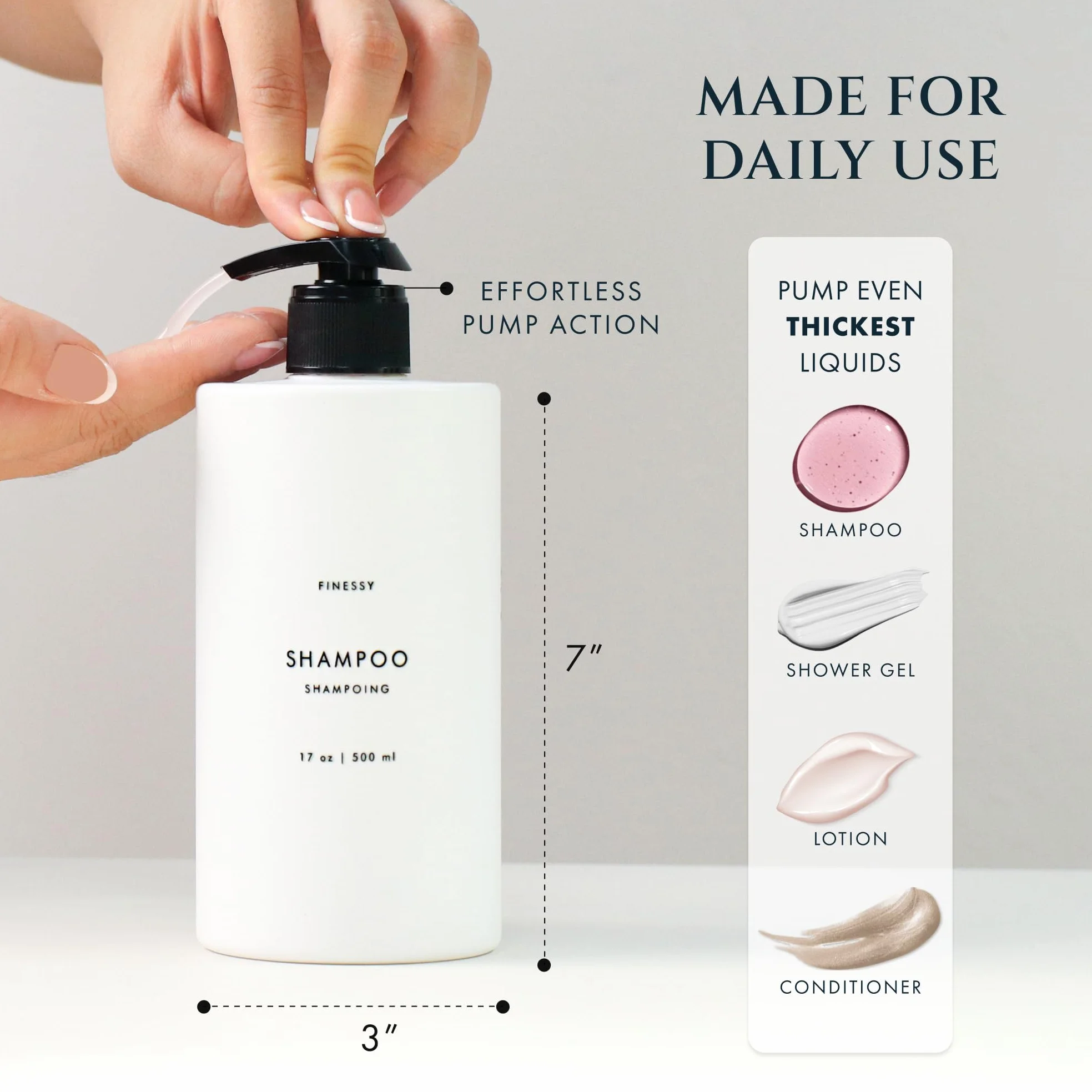 Dispensador de champú y acondicionador de montaje en pared sin taladro, para gel de ducha, jabón corporal, botella de jabón, botella blanca recargable de 3 cámaras, dispensador de champú de baño de