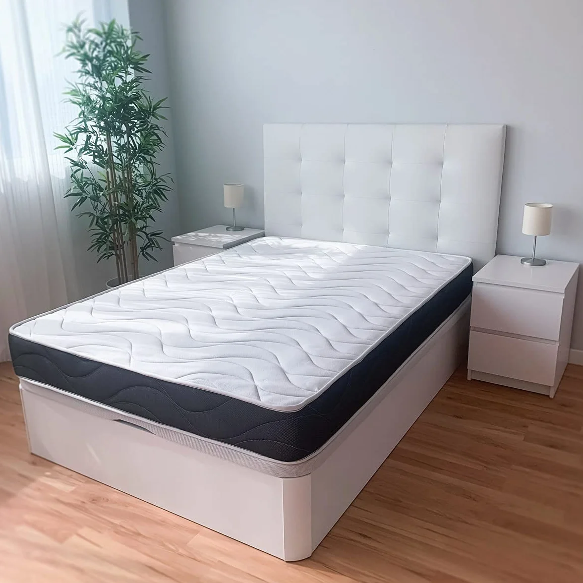 Somnia Descanso - Pack Colchón Viscoelástico Bombay Reversible + Canapé Madera Abatible Gran Capacidad | Color Polar 105 x 200