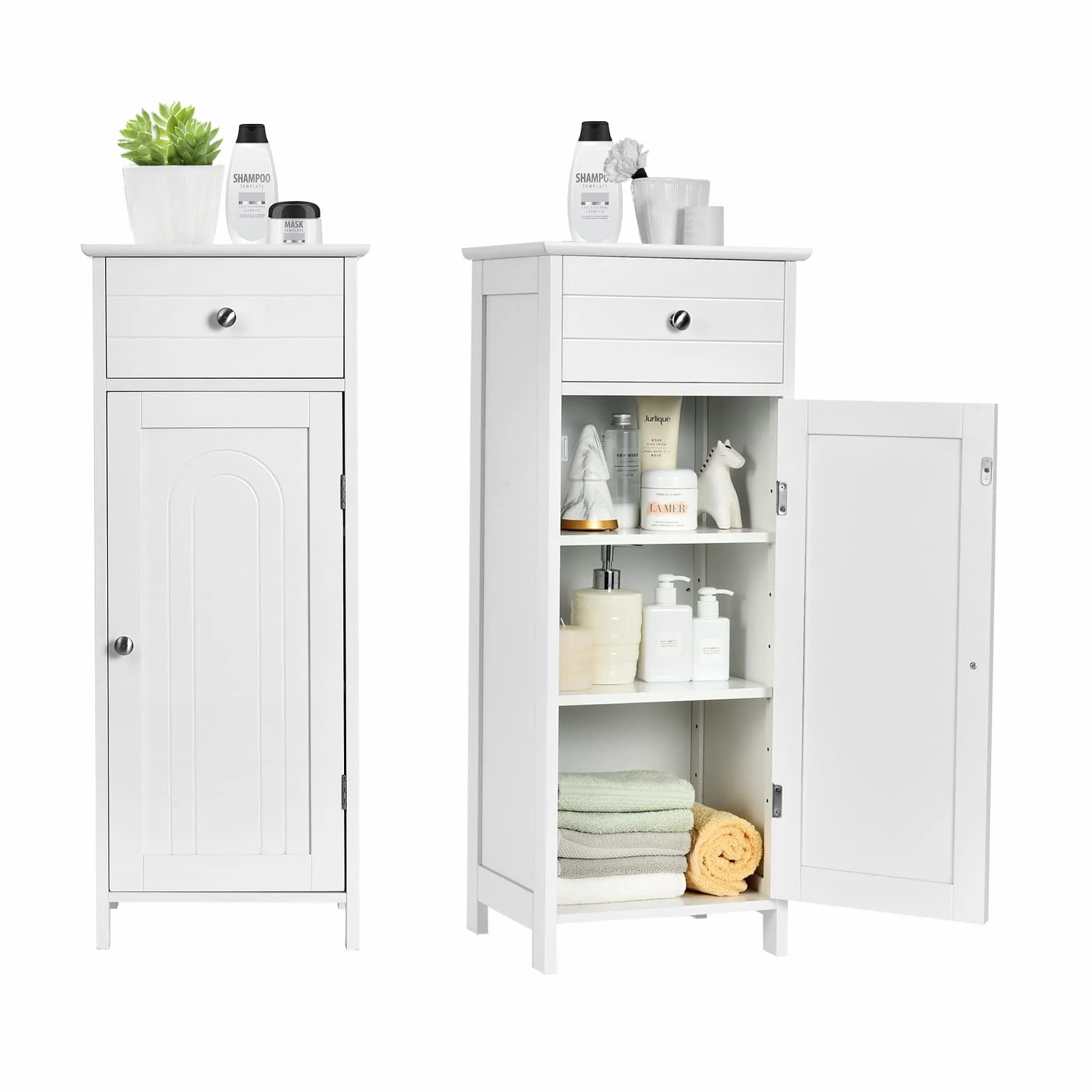 GIANTEX Mueble de Baño de Suelo de 3 Estantes con Puerta y Cajón, Armarios de Suelo Ahorro de Espacio, 35,5x30,5x88 cm (Blanco)