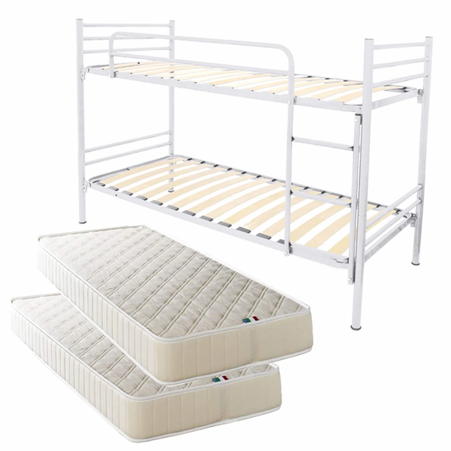 Litera Metálica Doble con Somieres Medida 80x190 cm Blanco + 2 Colchones de Oferta