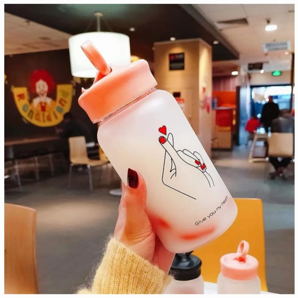 Botella de agua de vidrio de 450 ml en el espacio, taza esmerilada para beber, lindo estudiante, botella de té de agua al aire libre con filtro