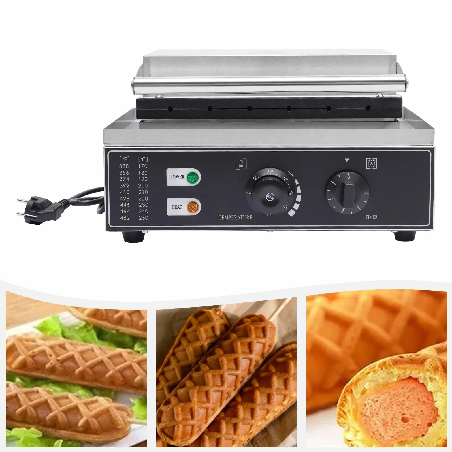 Gofres de acero inoxidable de 1500 W para hacer gofres profesionales para hacer gofres con palo