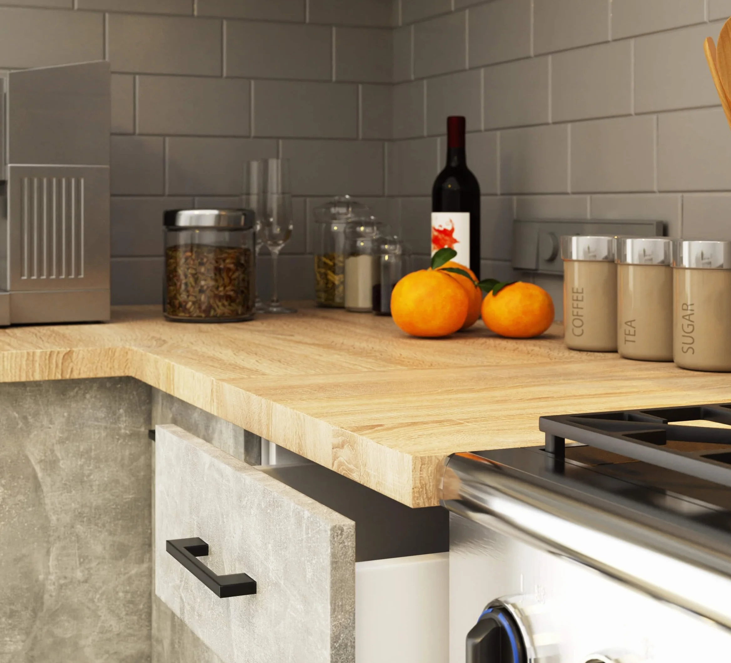 AKORD | Conjunto de Muebles de Cocina Oliwia | Completa Pequeña | Mueble Modular | A Medida 180 cm | Modulares Pequeñas | Blanco y Hormigón Frente