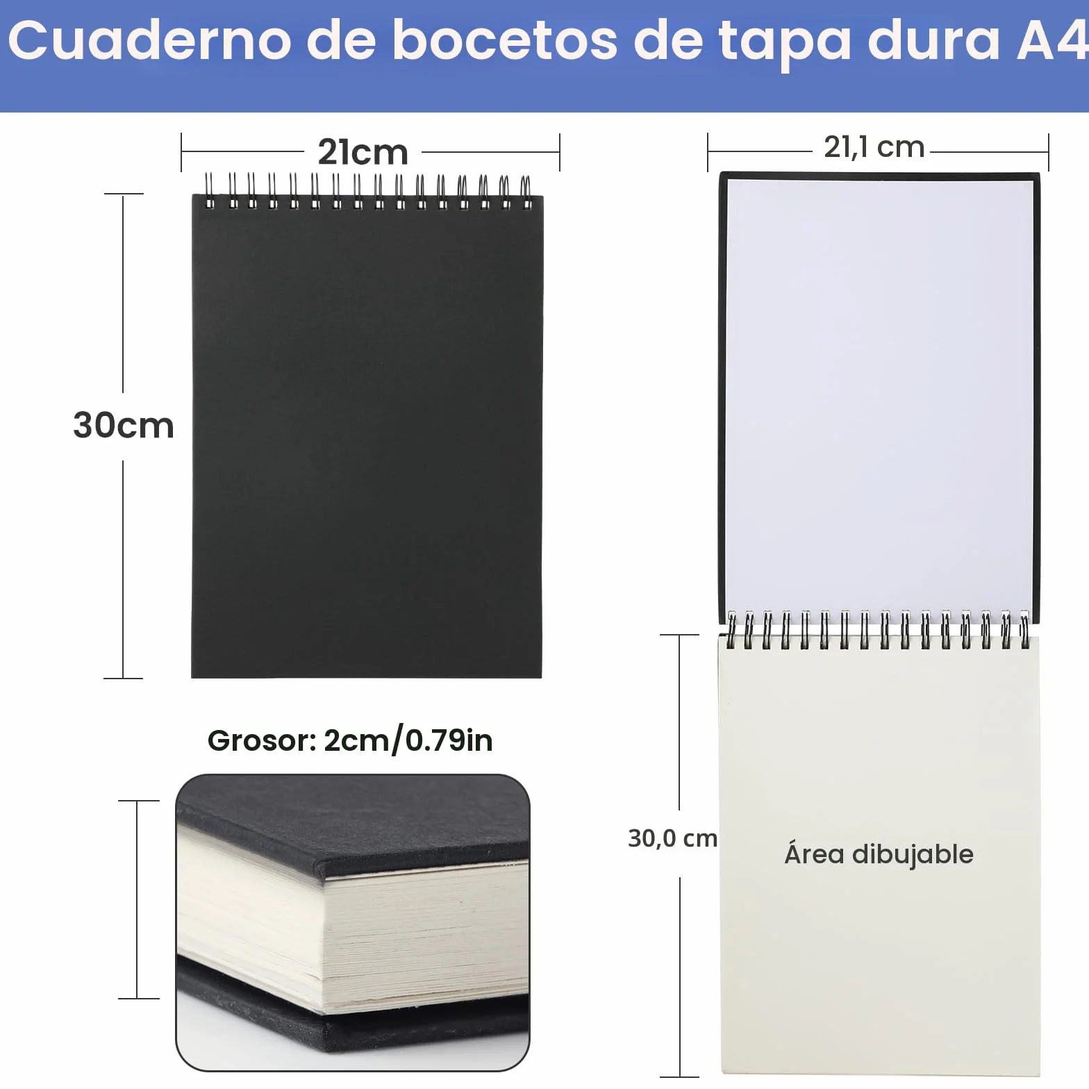 Cuadernos de Bocetos A4 120 Páginas Bloc de Dibujo Cartón Duradero