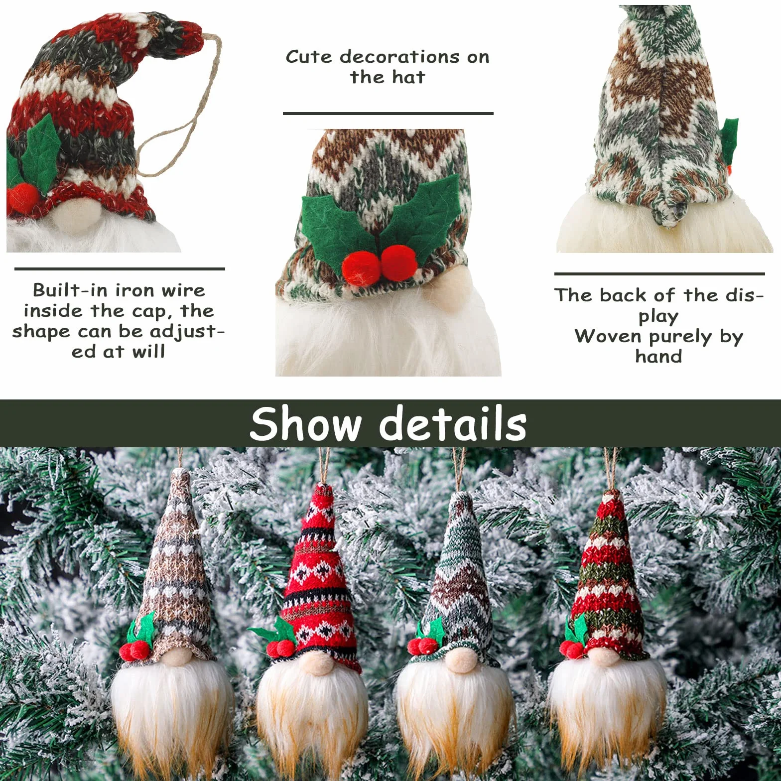 Juego de 4 figuras de duendes decoración árbol de Navidad colgante
